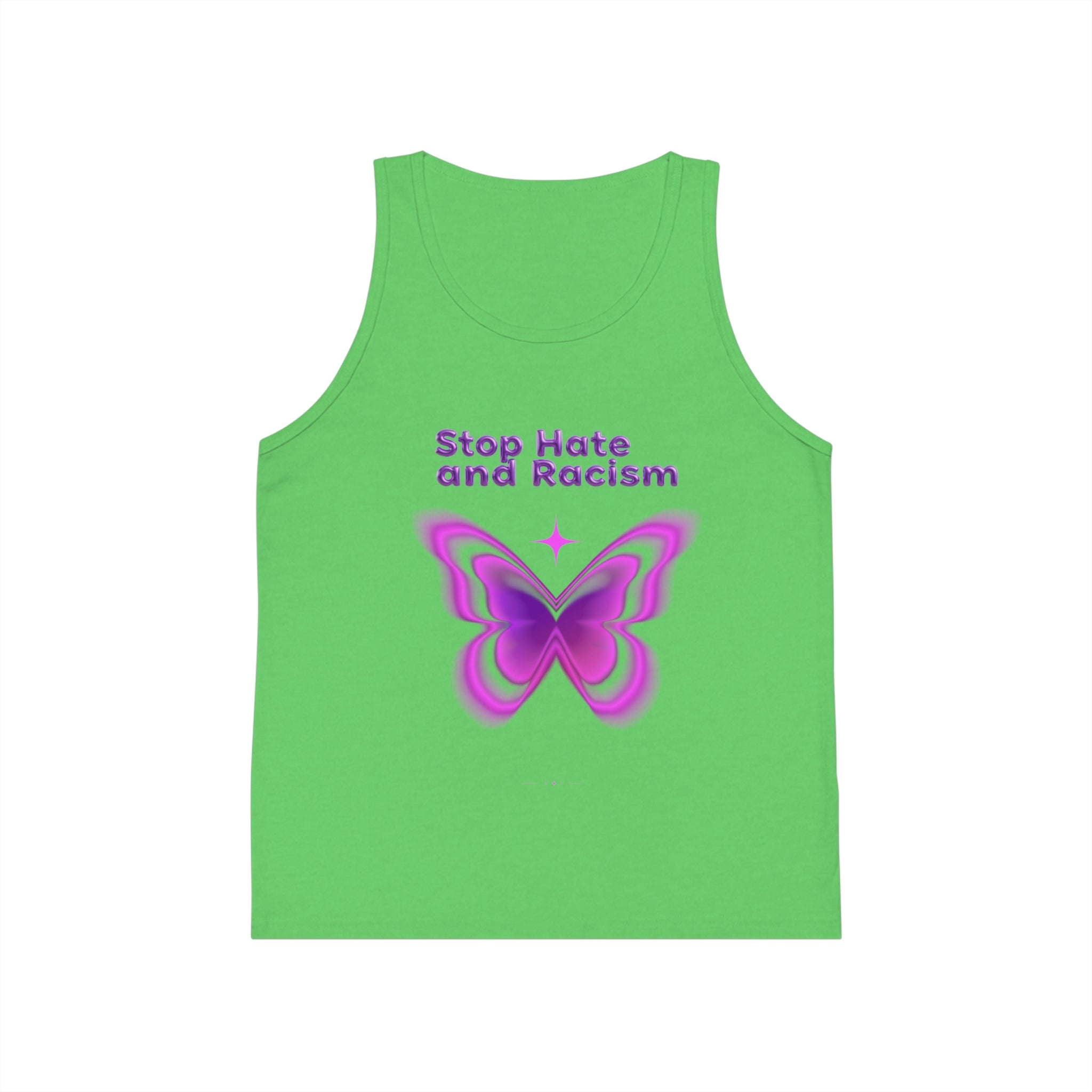 Kids Tank Top — "Stop Hate and Racism" Purple Butterfly Anti-Racism Tee