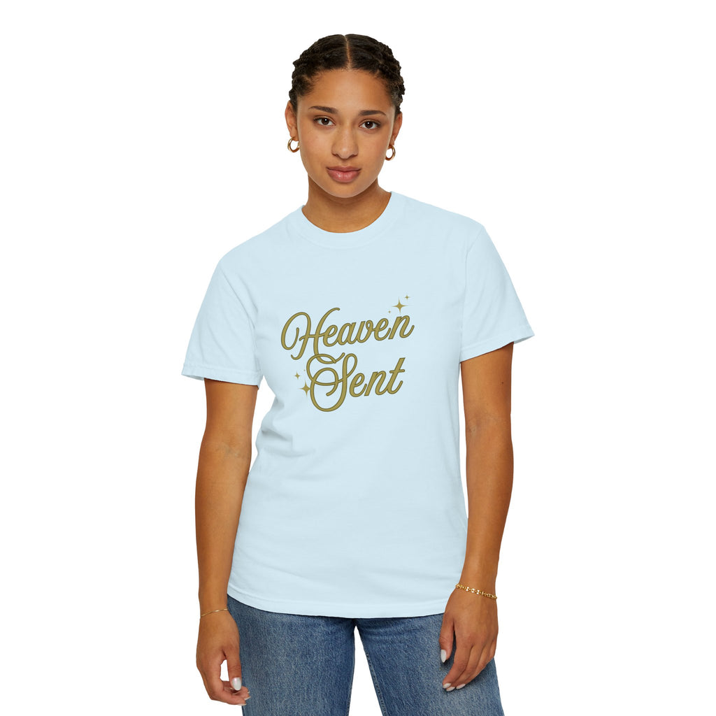 Heaven Sent Graphic Tee – Script Text Logo Cotton T-Shirt