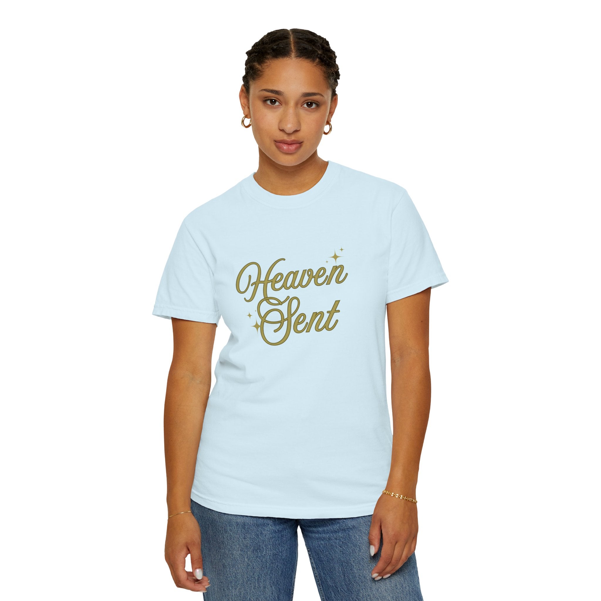 Heaven Sent Graphic Tee – Script Text Logo Cotton T-Shirt