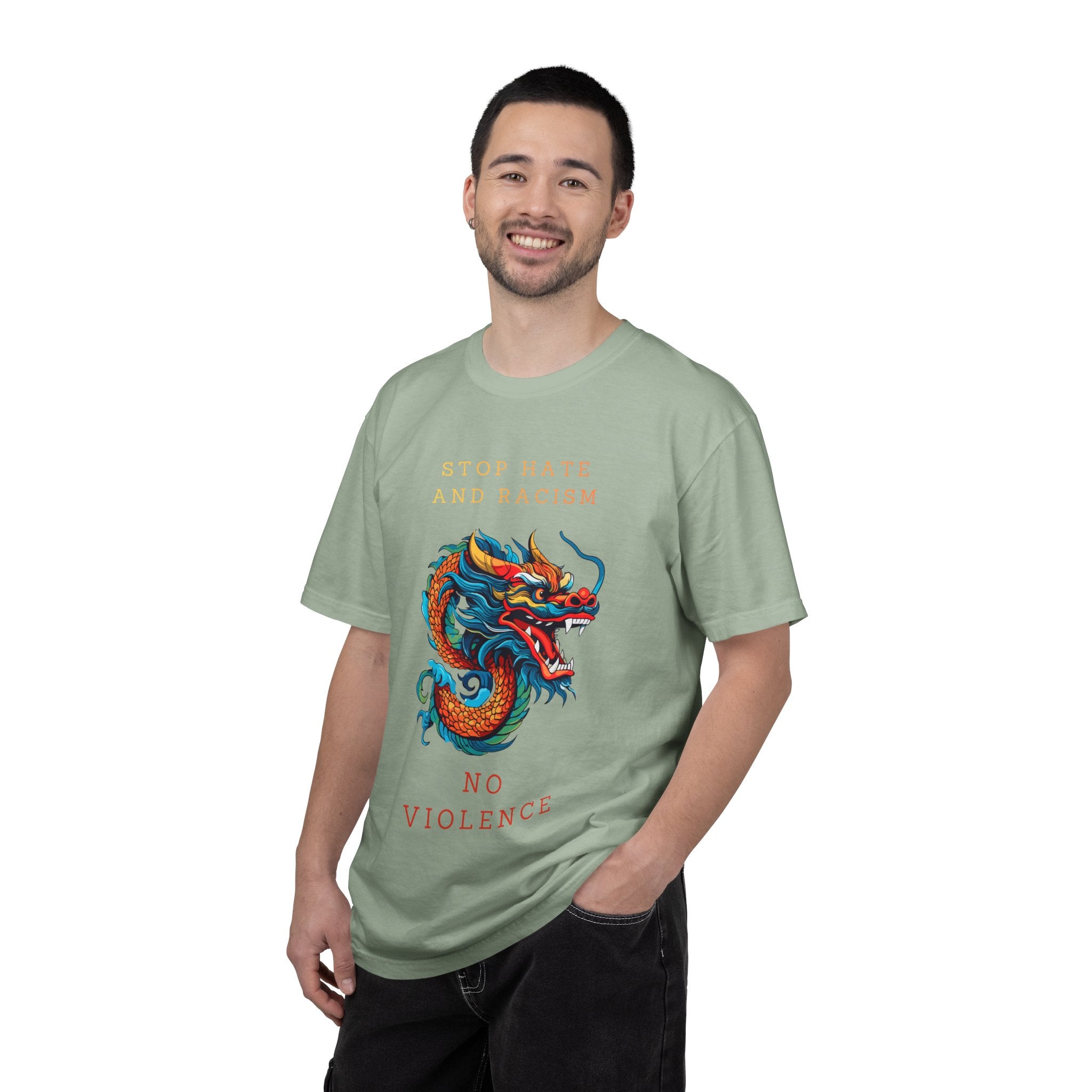 T-Shirt — 'Stop Hate and Racism, No Violence' Dragon Graphic Tee