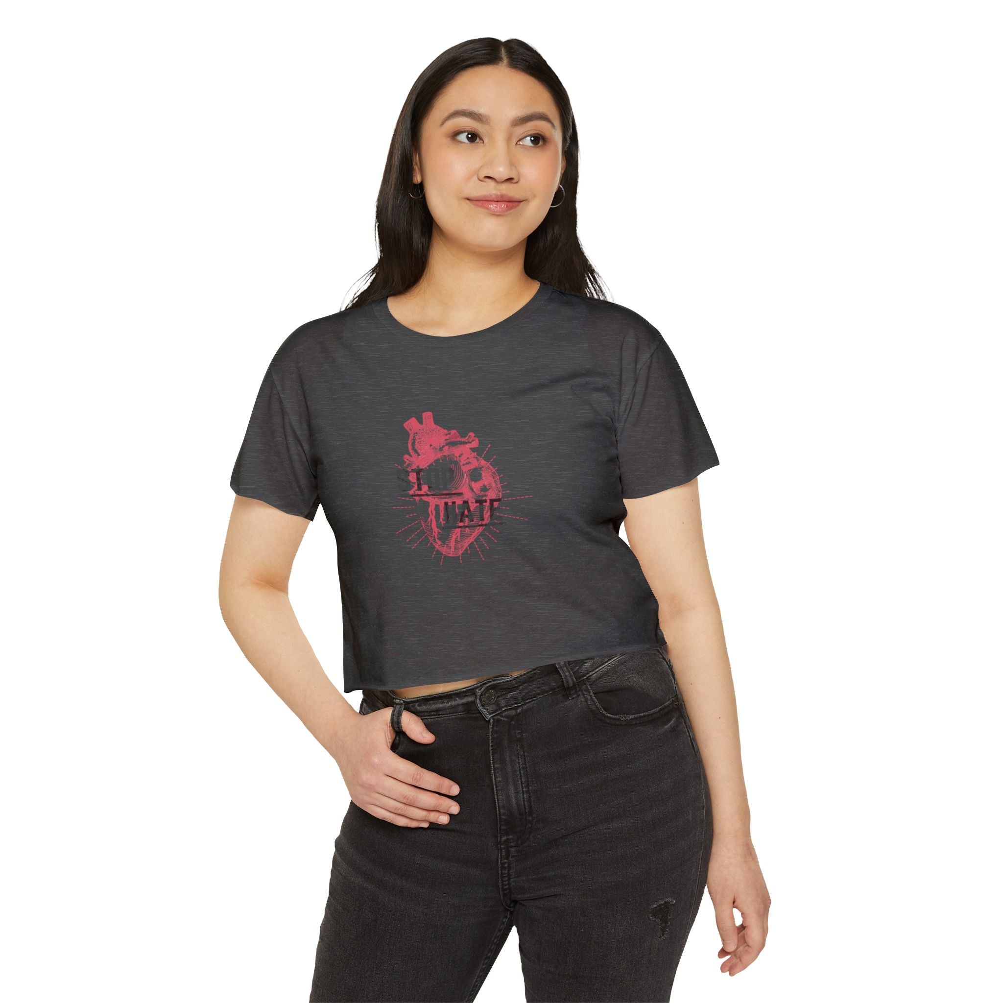 Stop Hate Heart Crop Top — Women's Festival Graphic Tee