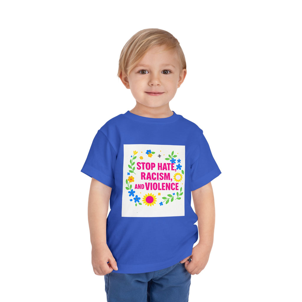 Toddler Tee — "Stop Hate, Racism, and Violence" Floral Anti-Racism Kids Shirt