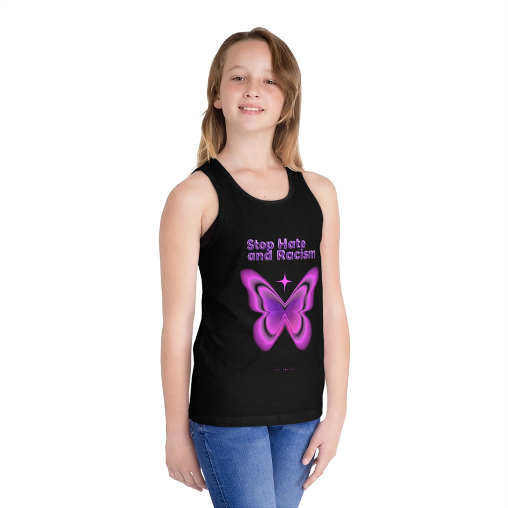Kids Tank Top — "Stop Hate and Racism" Purple Butterfly Anti-Racism Tee