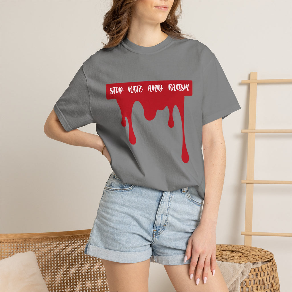 T-Shirt “Stop Hate, End Racism” Dripping Blood Graphic Tee