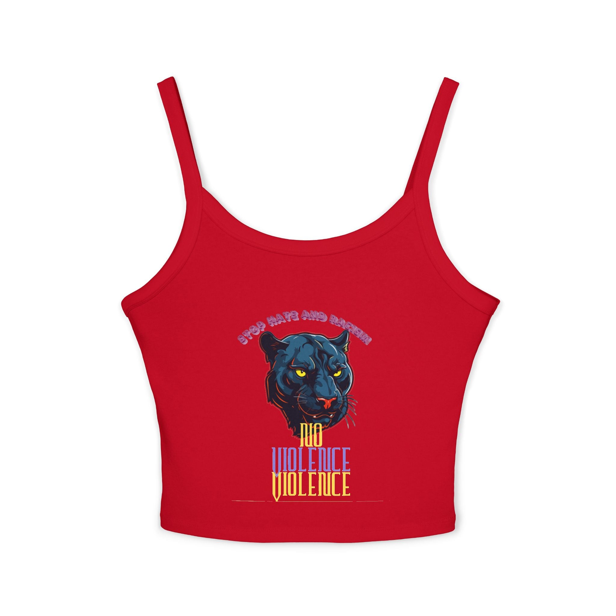 Panther Graphic Crop Tank — "No Violence, No Violence" Women's Spaghetti Strap Tank