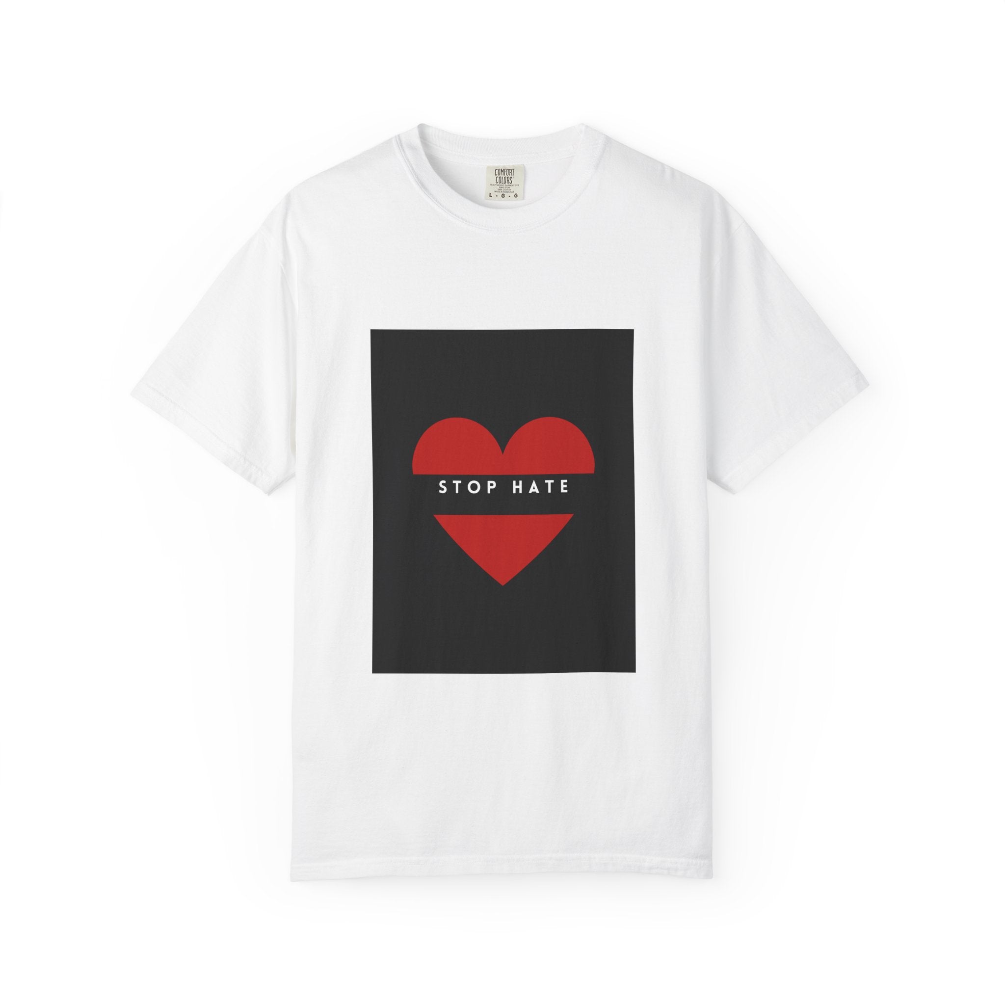 Stop Hate Heart T-Shirt — Red Heart Graphic Tee for Anti-Hate Awareness