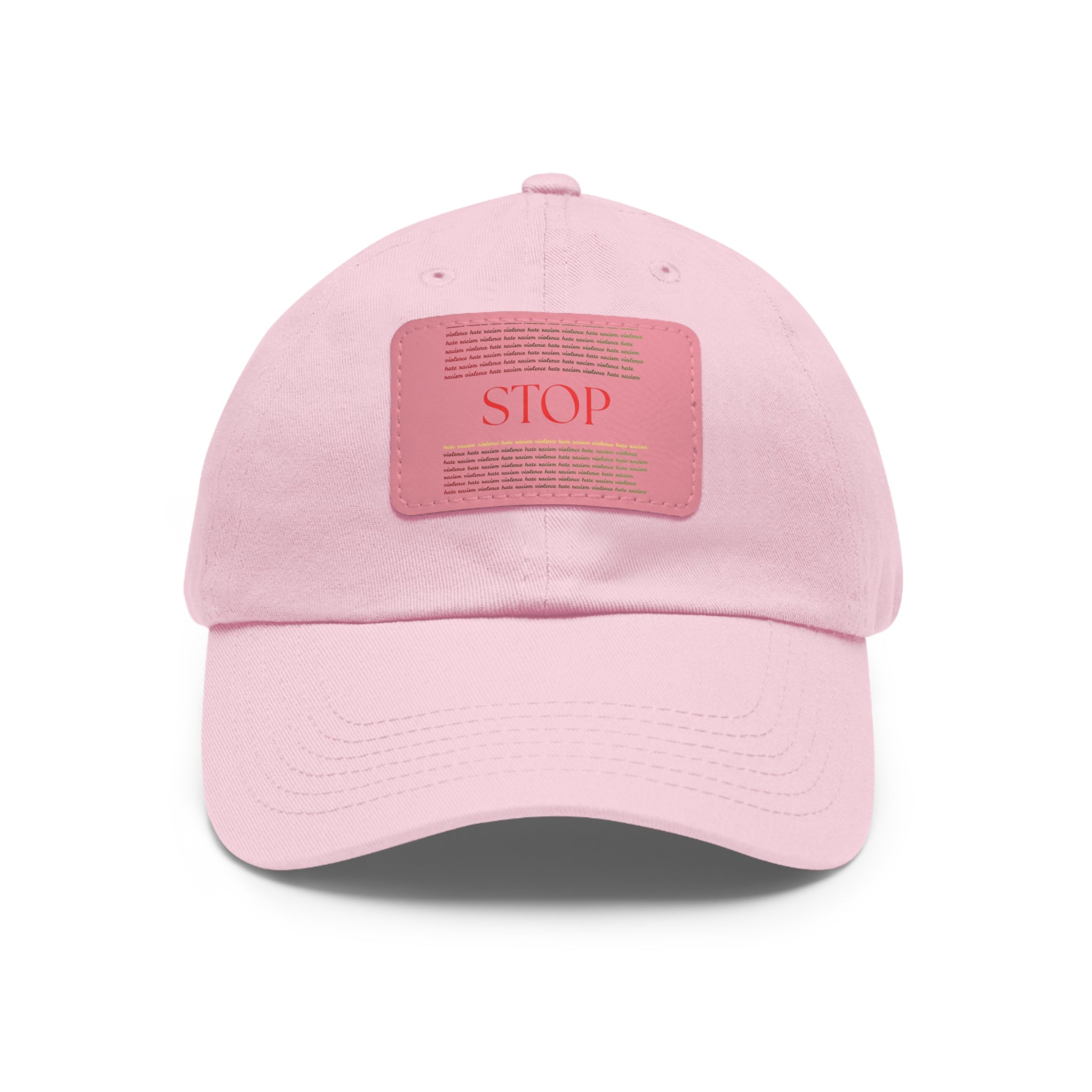 Leather Patch Dad Hat — 'STOP' Embossed Casual Baseball Cap