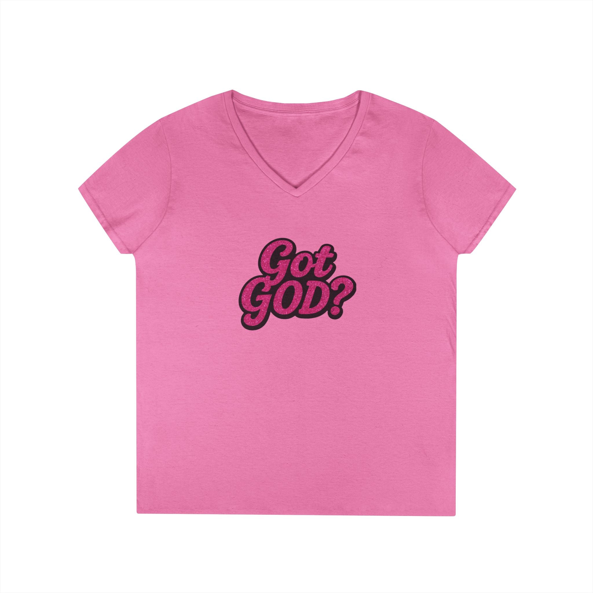 Got GOD? Ladies' V-Neck T-Shirt — Retro Pink Faith Graphic