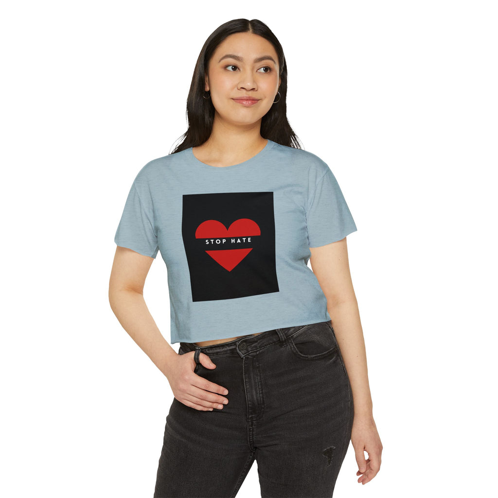 Stop Hate Heart Crop Top — Women's Festival Activist Tee