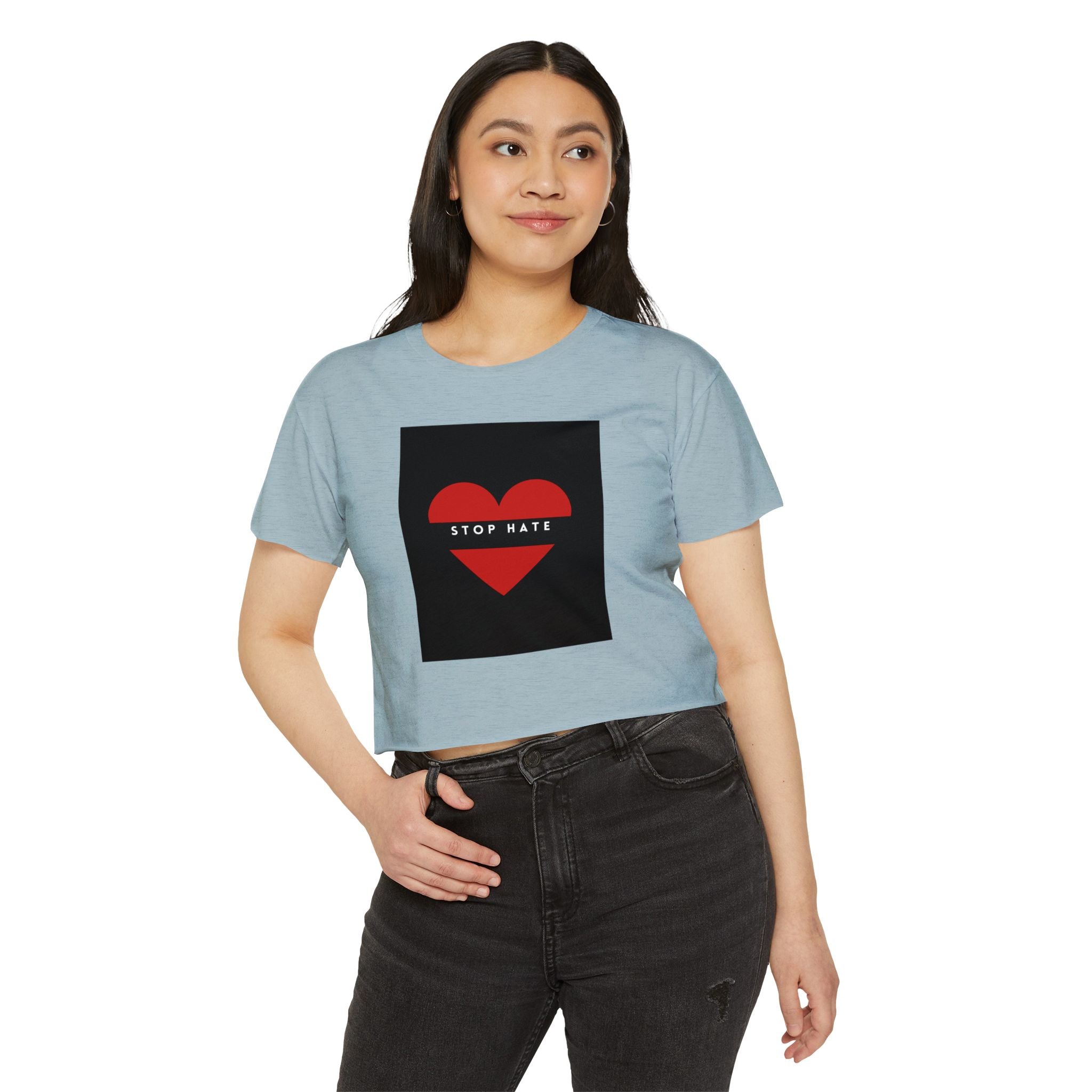 Stop Hate Heart Crop Top — Women's Festival Activist Tee