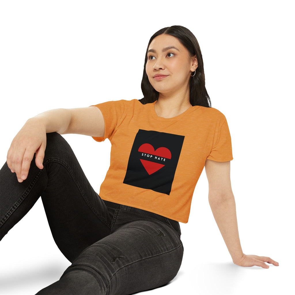 Stop Hate Heart Crop Top — Women's Festival Activist Tee