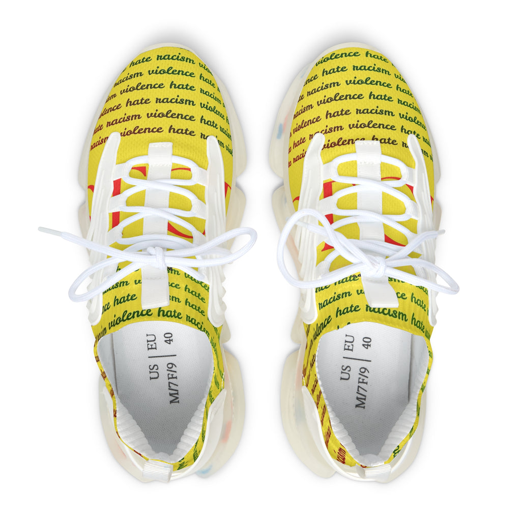 Women's Mesh Sneakers — Yellow 'hate' Pattern Breathable Fashion Runner