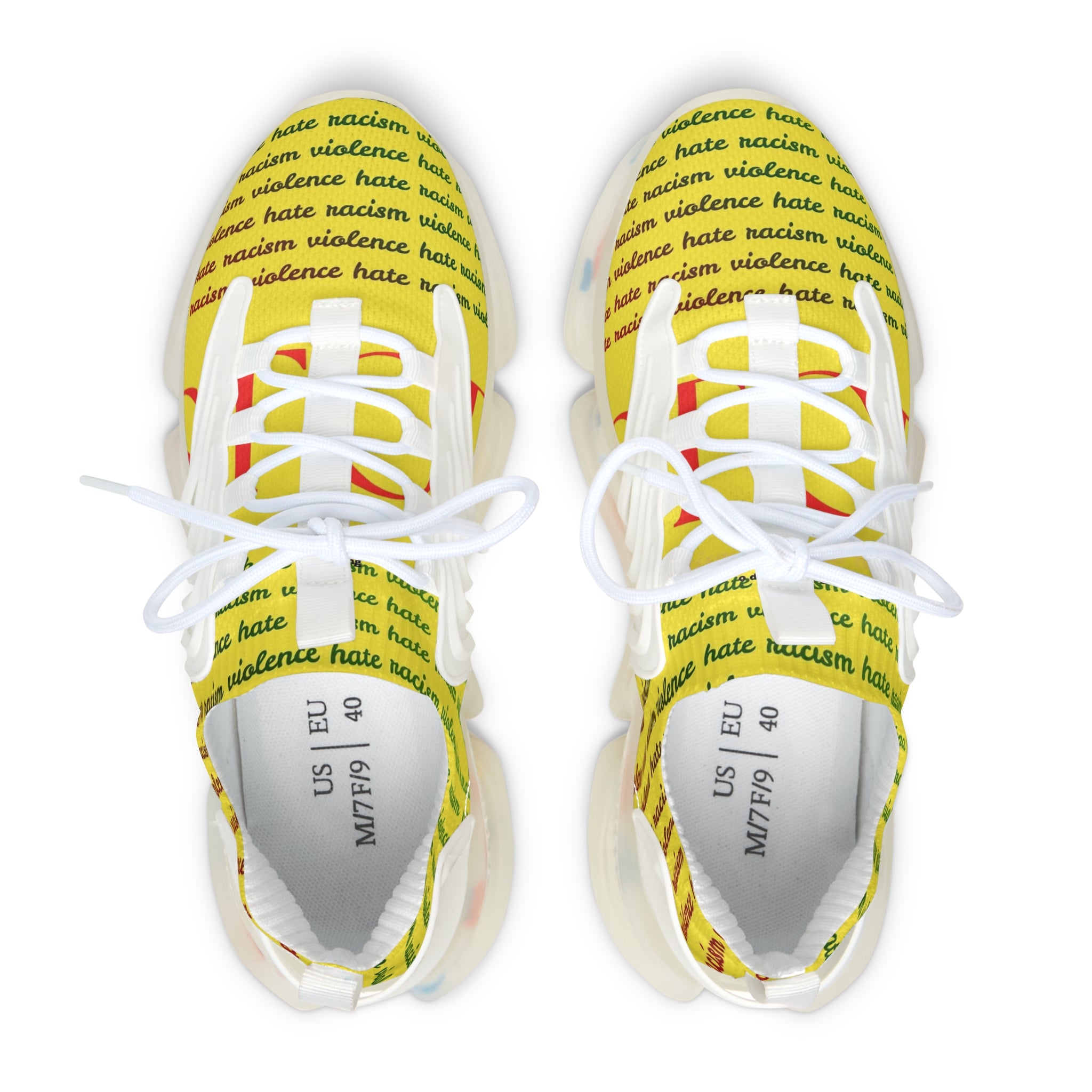 Women's Mesh Sneakers — Yellow 'hate' Pattern Breathable Fashion Runner