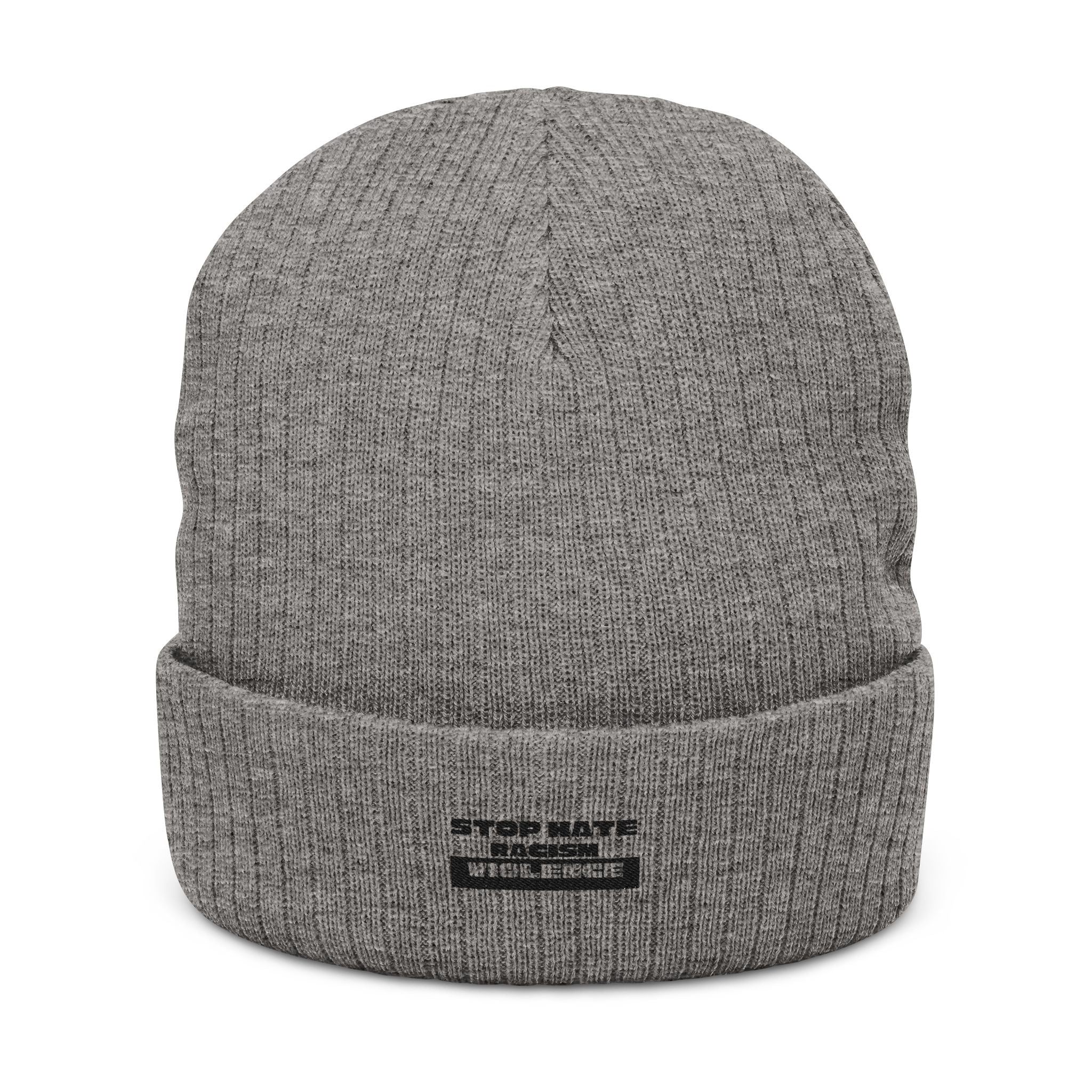Ribbed Knit Beanie — Classic Fold Cuff Embroidered Winter Hat