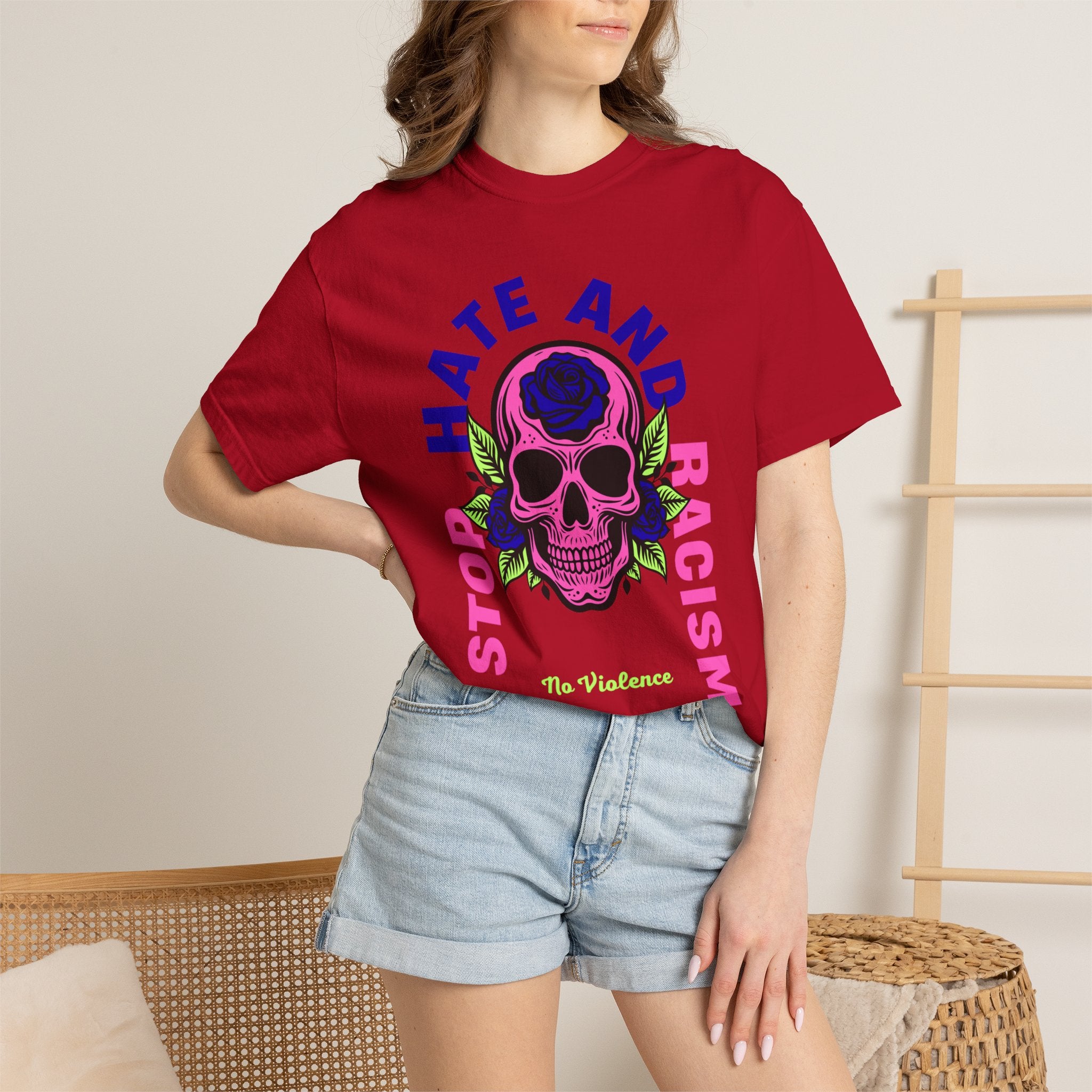 Stop Hate and Racism Skull T-Shirt — Anti-Racism Statement Tee