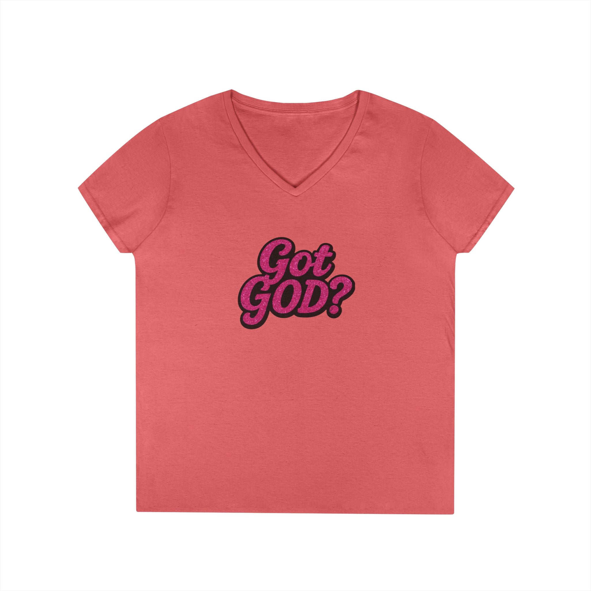 Got GOD? Ladies' V-Neck T-Shirt — Retro Pink Faith Graphic