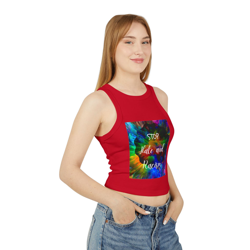 Stop Hate and Racism Tank Top — Women's Tie-Dye Social Justice Crop