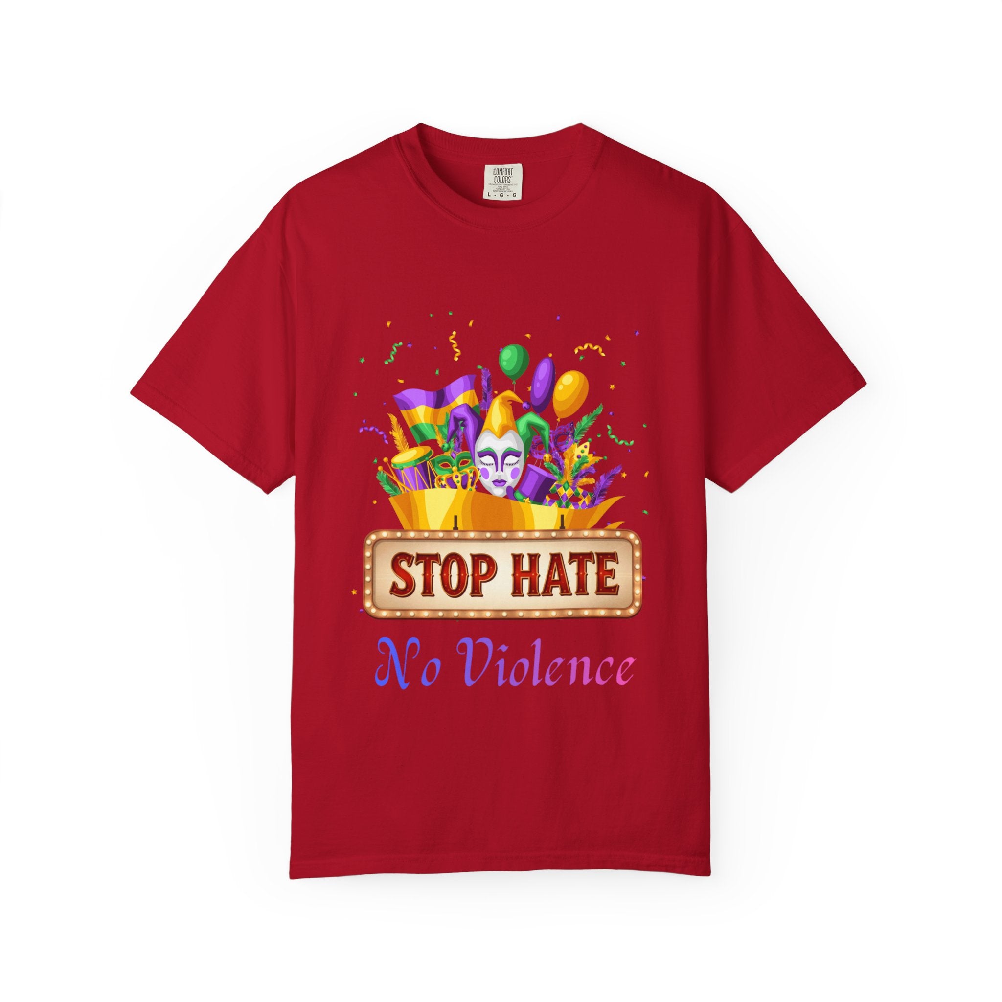 T-Shirt — "Stop Hate, No Violence" Mardi Gras Parade Design