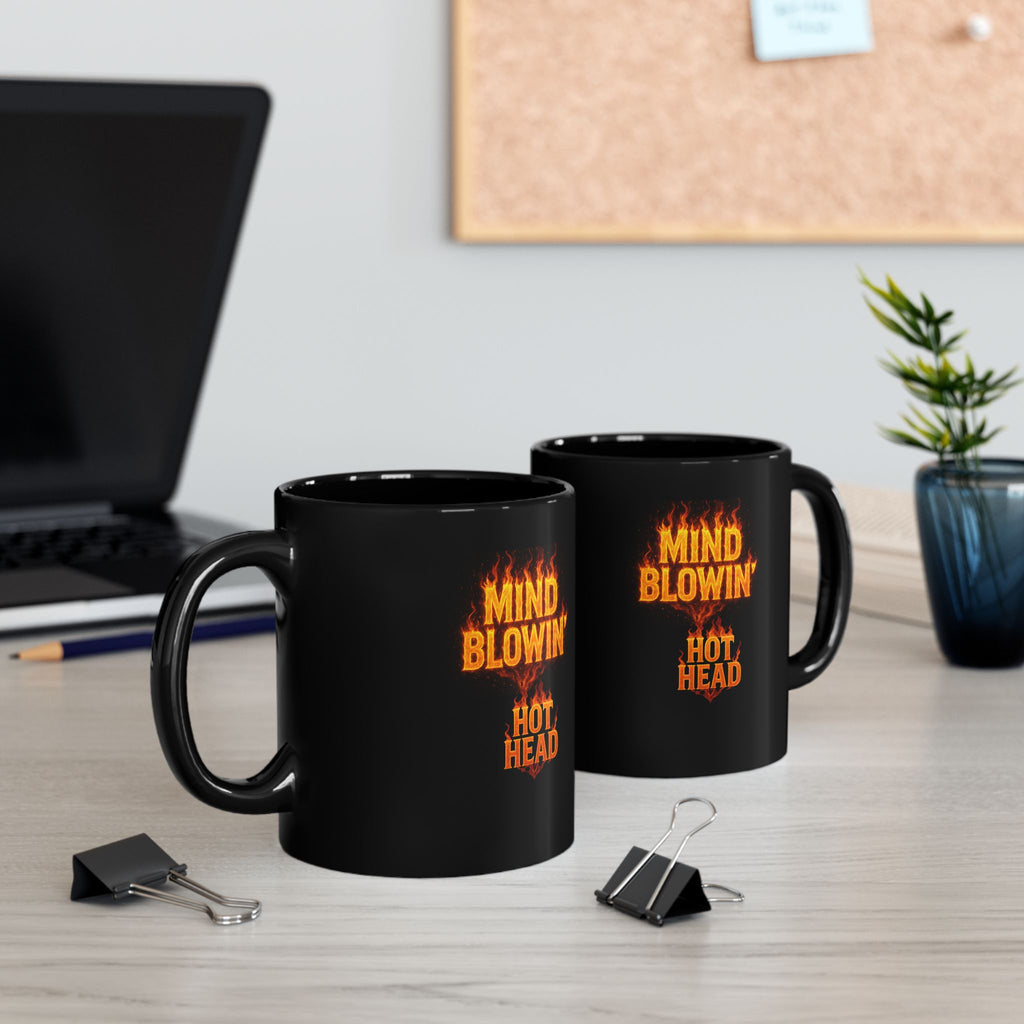 Mind Blown Hot Head Black Mug — 11oz & 15oz Ceramic Coffee Cup