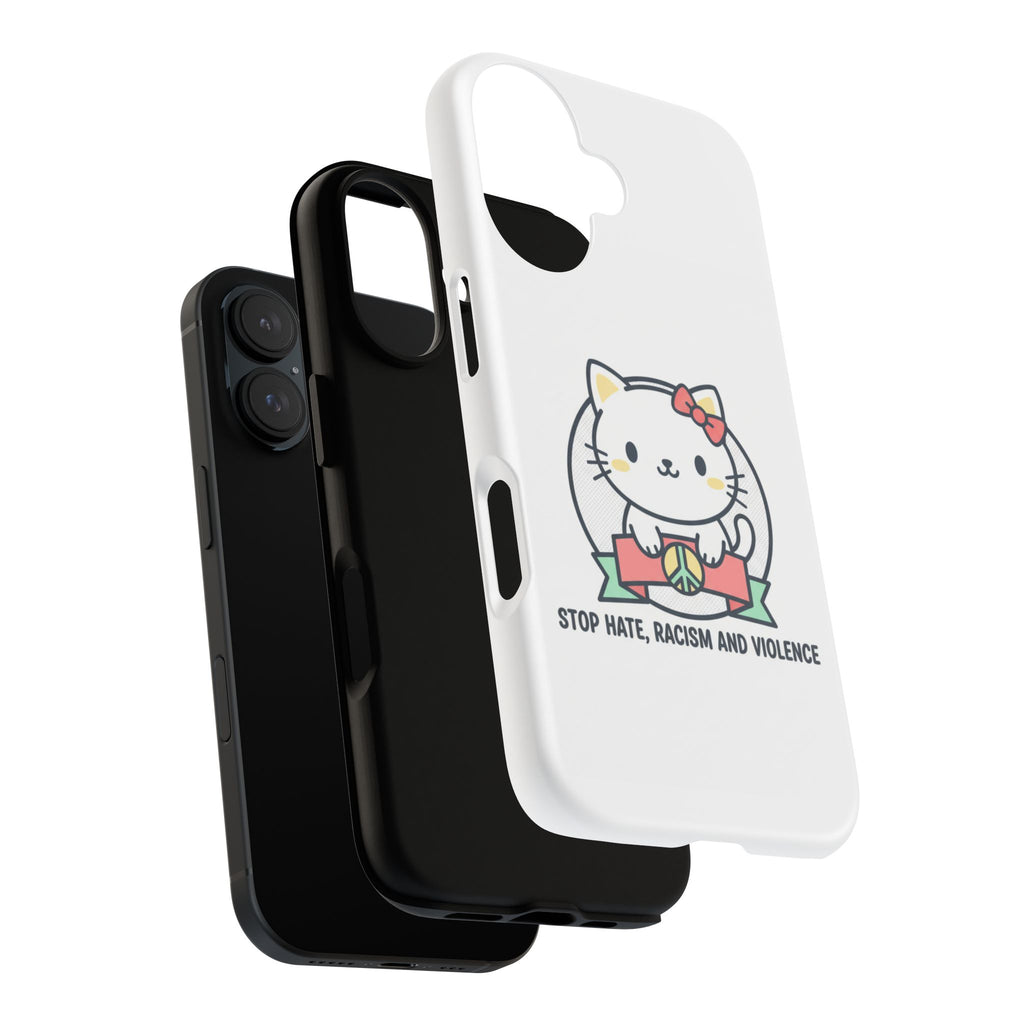 Phone Case — Cute Peace Cat "Stop Hate, Racism and Violence" Anti-Violence Protective Cover