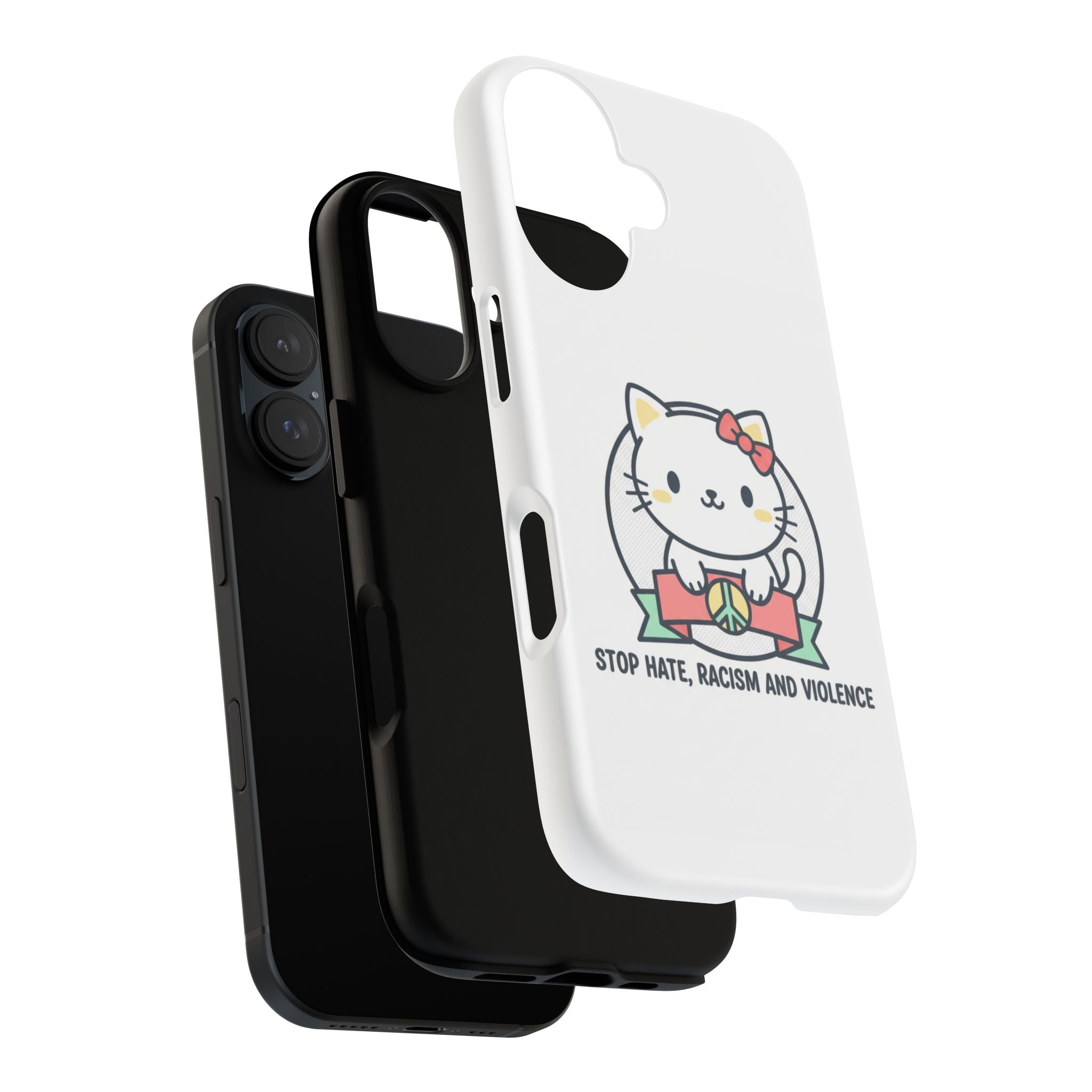 Phone Case — Cute Peace Cat "Stop Hate, Racism and Violence" Anti-Violence Protective Cover