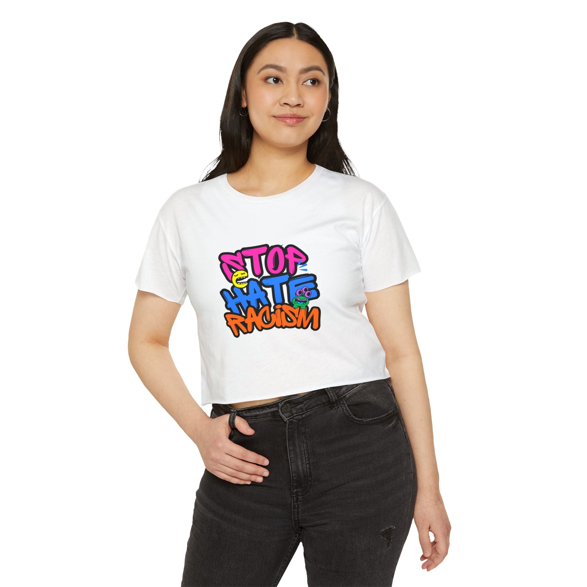 Crop Top — "Stop Hate Racism" Colorful Graffiti Festival Tee