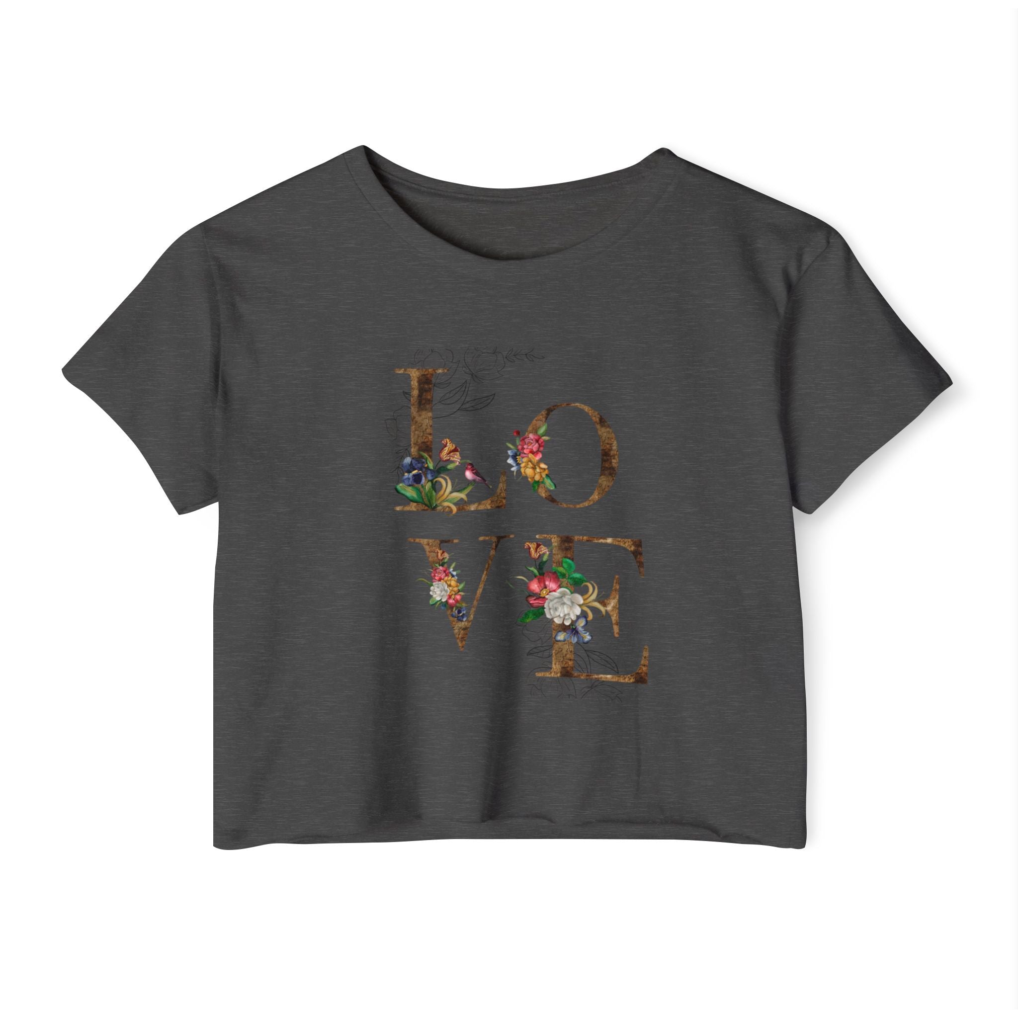LOVE Floral Crop Top — Women's Festival Graphic Tee