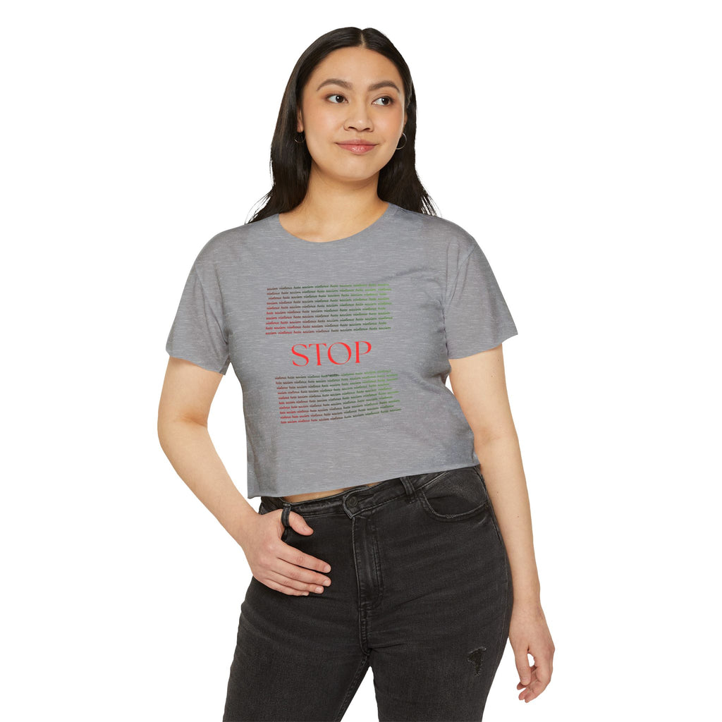 STOP Graphic Crop Top — Women's Festival Statement Tee