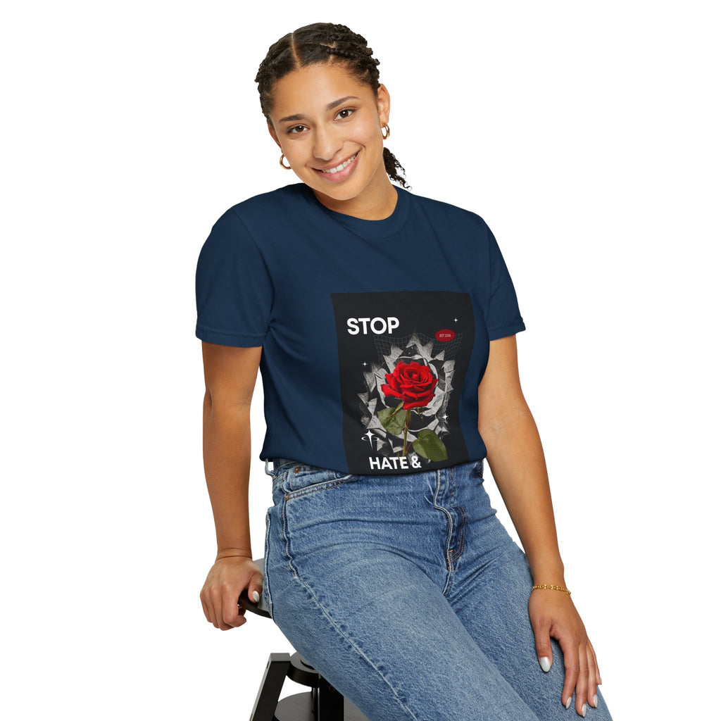 Stop Hate & Violence T-Shirt — Rose Protest Graphic Tee