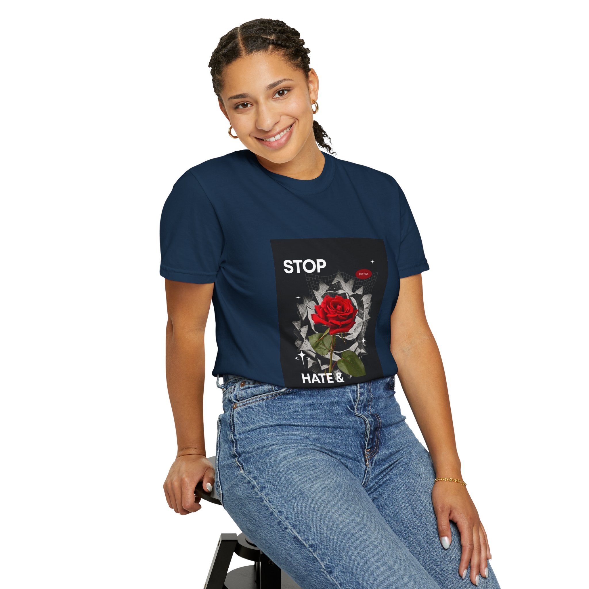 Stop Hate & Violence T-Shirt — Rose Protest Graphic Tee