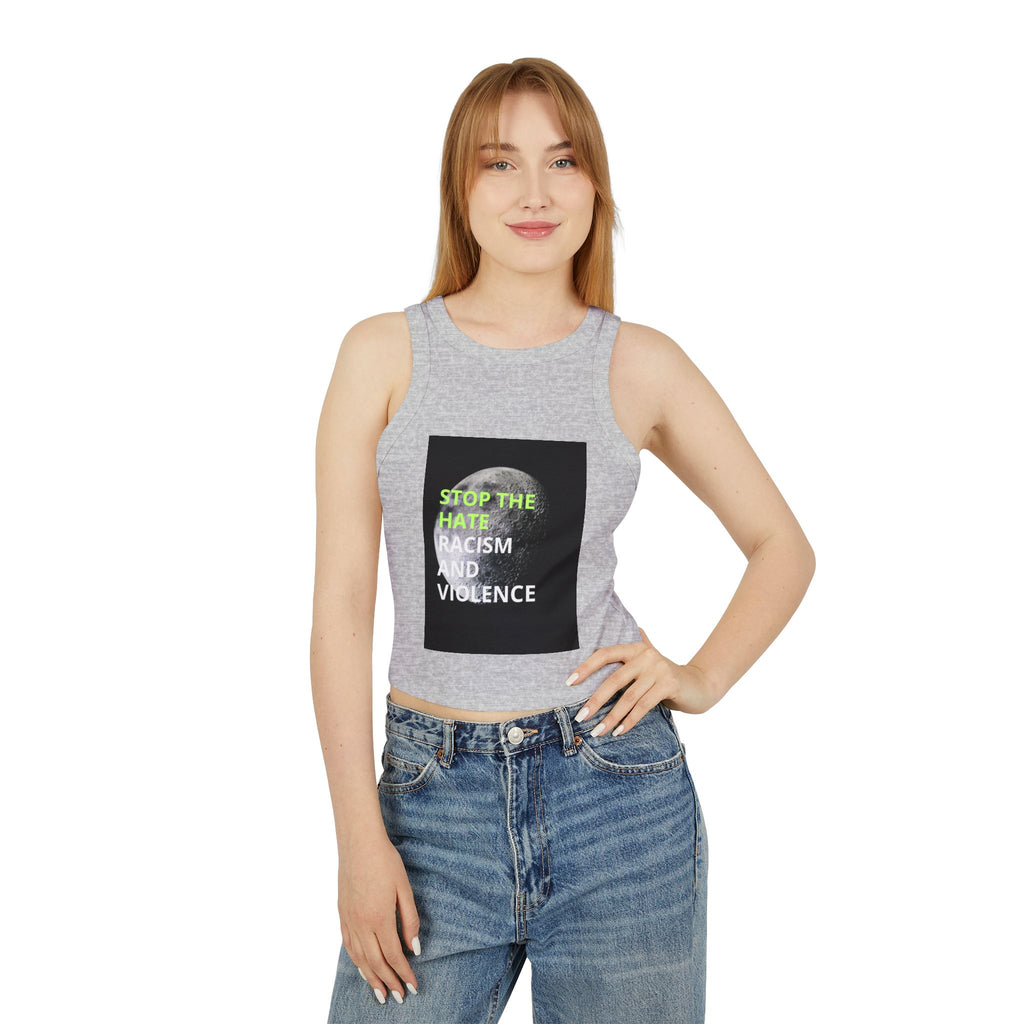 Stop the Hate Racer Tank Top — Anti-Racism Graphic Crop Tank