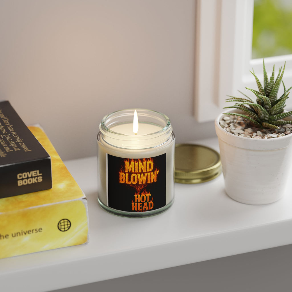 Soy Wax Candle — "Mind Blowin' Hot Head" Coconut Apricot Scent (4oz/9oz) — Novelty Gift