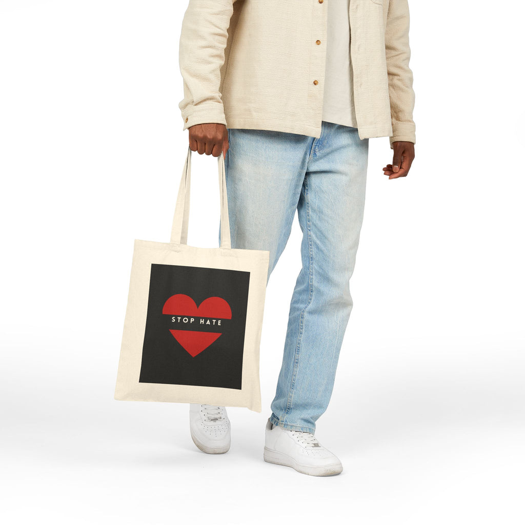 Stop Hate Red Heart Tote Bag – Canvas Protest & Awareness Shopper