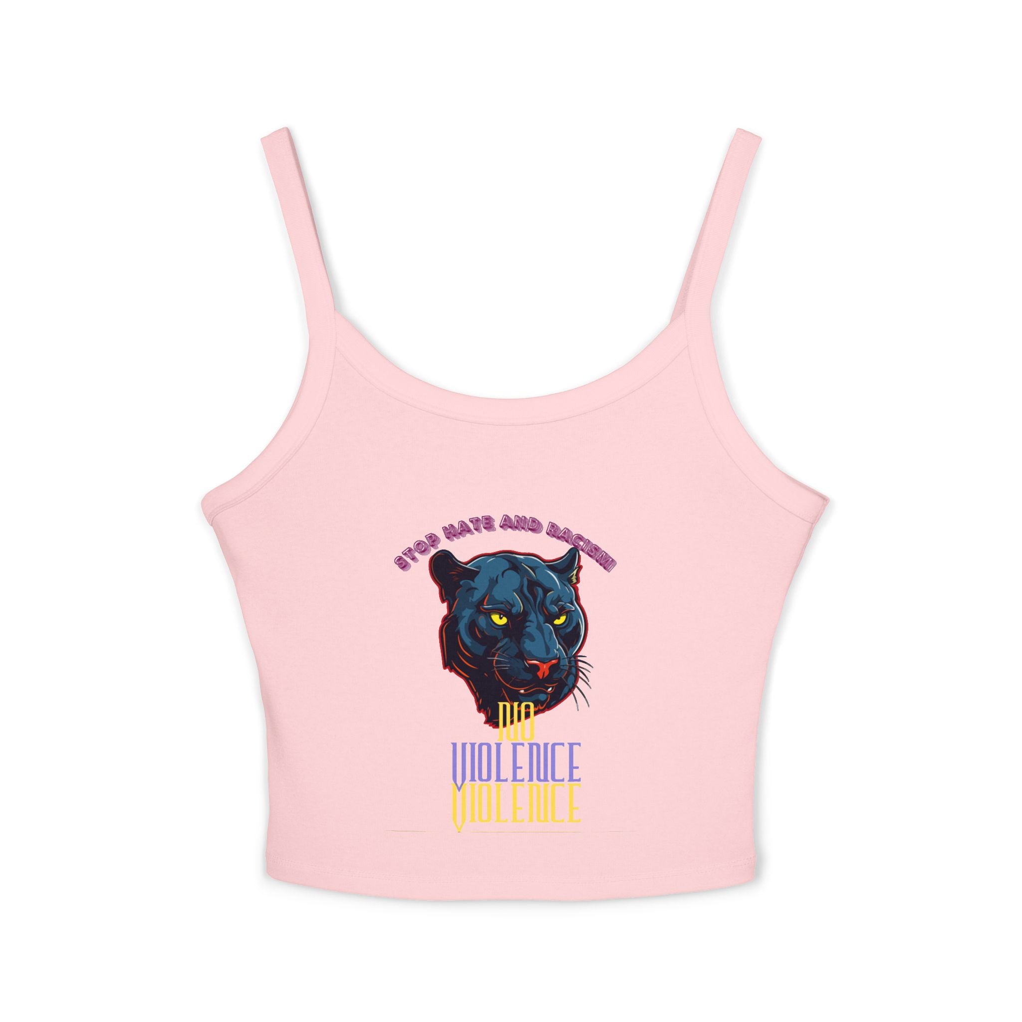 Panther Graphic Crop Tank — "No Violence, No Violence" Women's Spaghetti Strap Tank