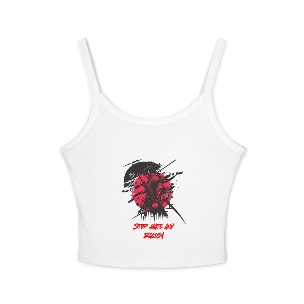 Spaghetti Tank Top – Grunge Red Rose Graphic "Stop Wishing Start"
