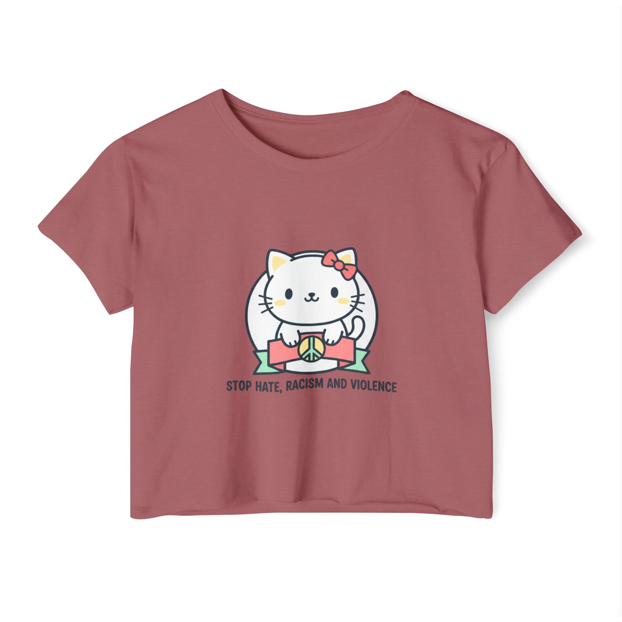 Cute Cat Crop Top — "Stop Hate, Racism and Violence" Festival Tee
