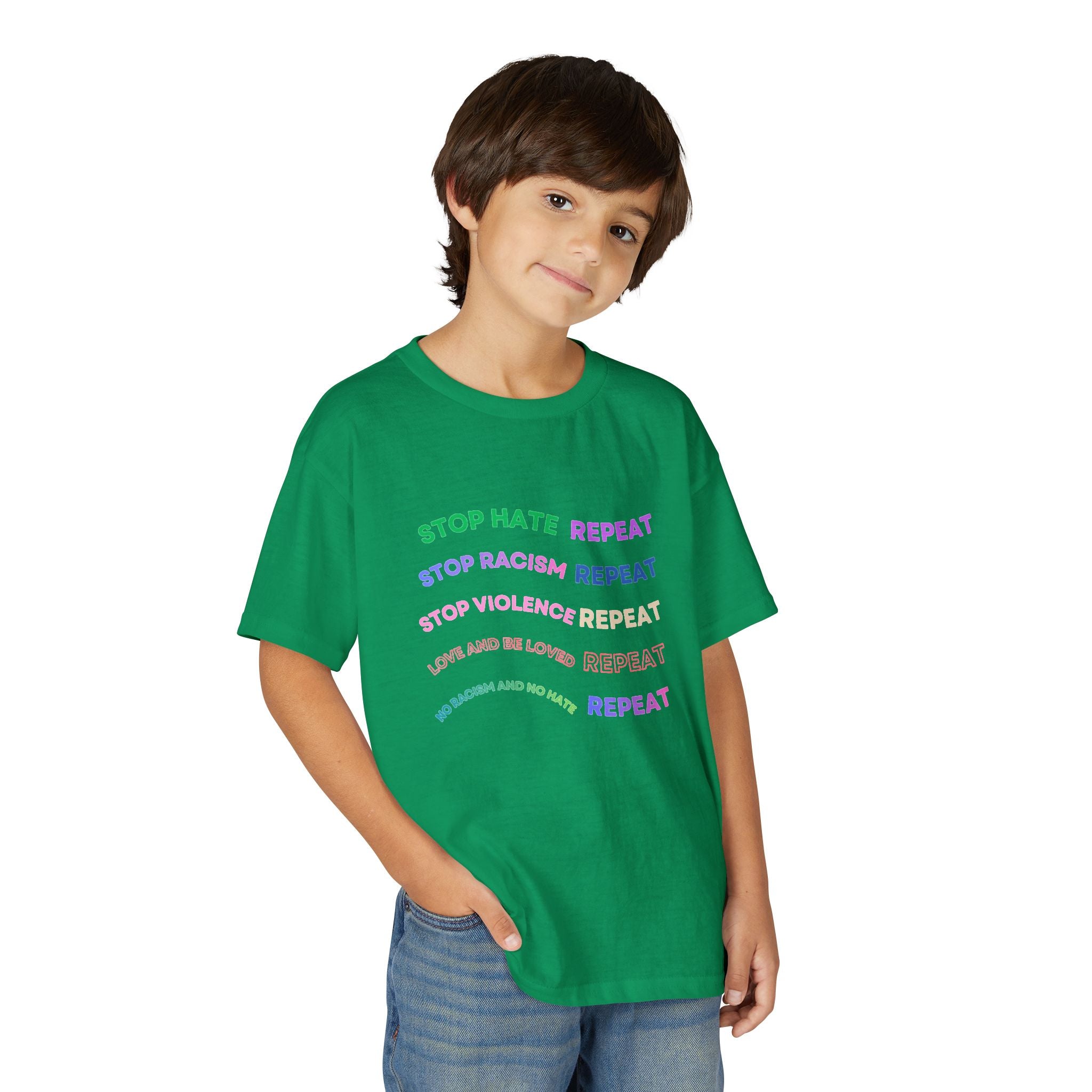 Youth T‑Shirt — "Stop Hate Repeat" Rainbow Anti-Bullying Tee