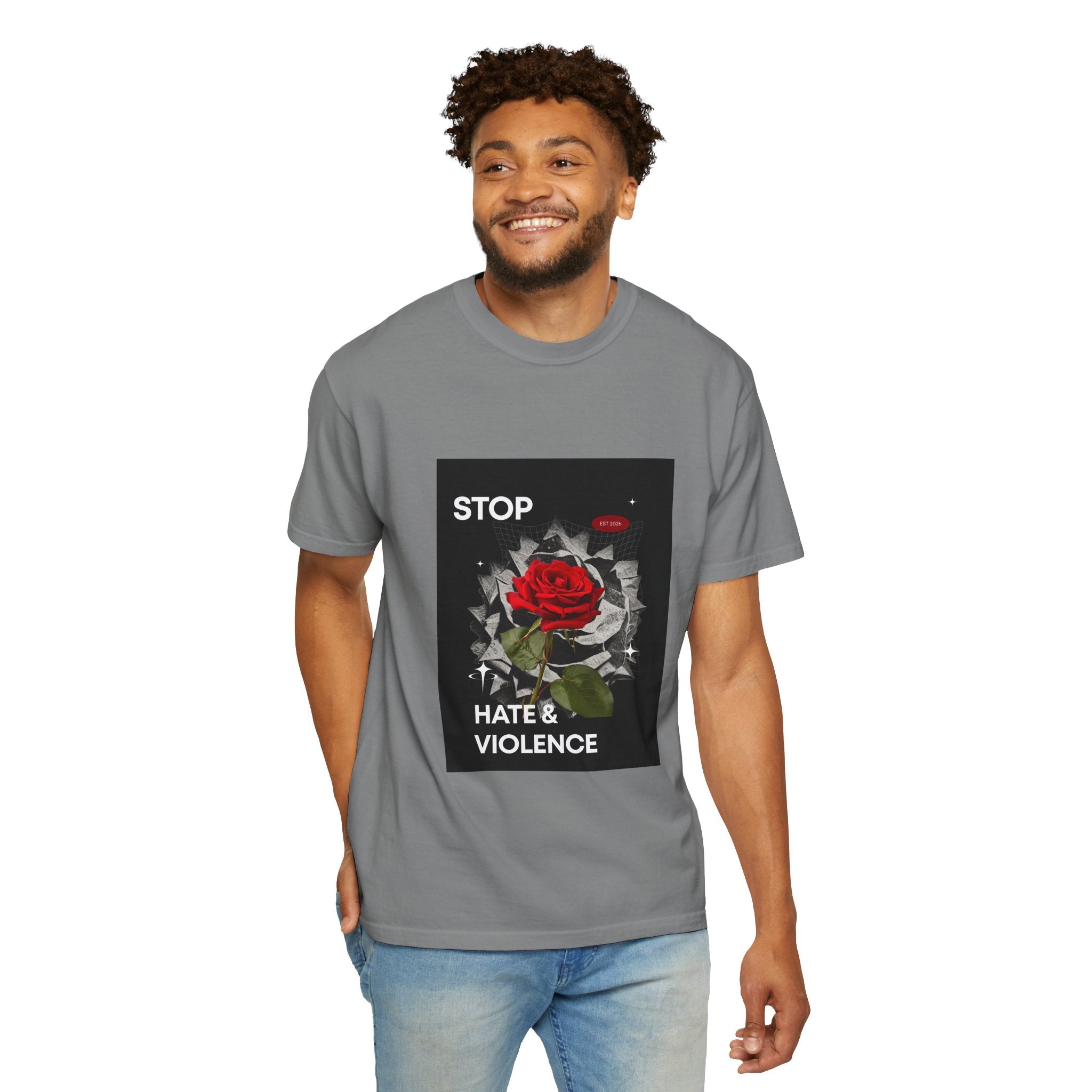 Stop Hate & Violence T-Shirt — Rose Protest Graphic Tee