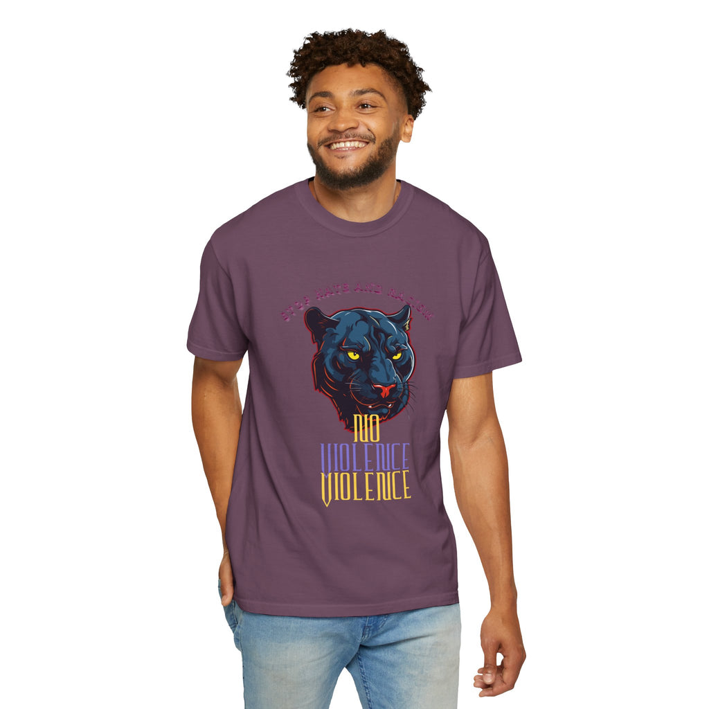 No Violence Panther T-Shirt — Graphic Animal Tee with 'No Violence' Text