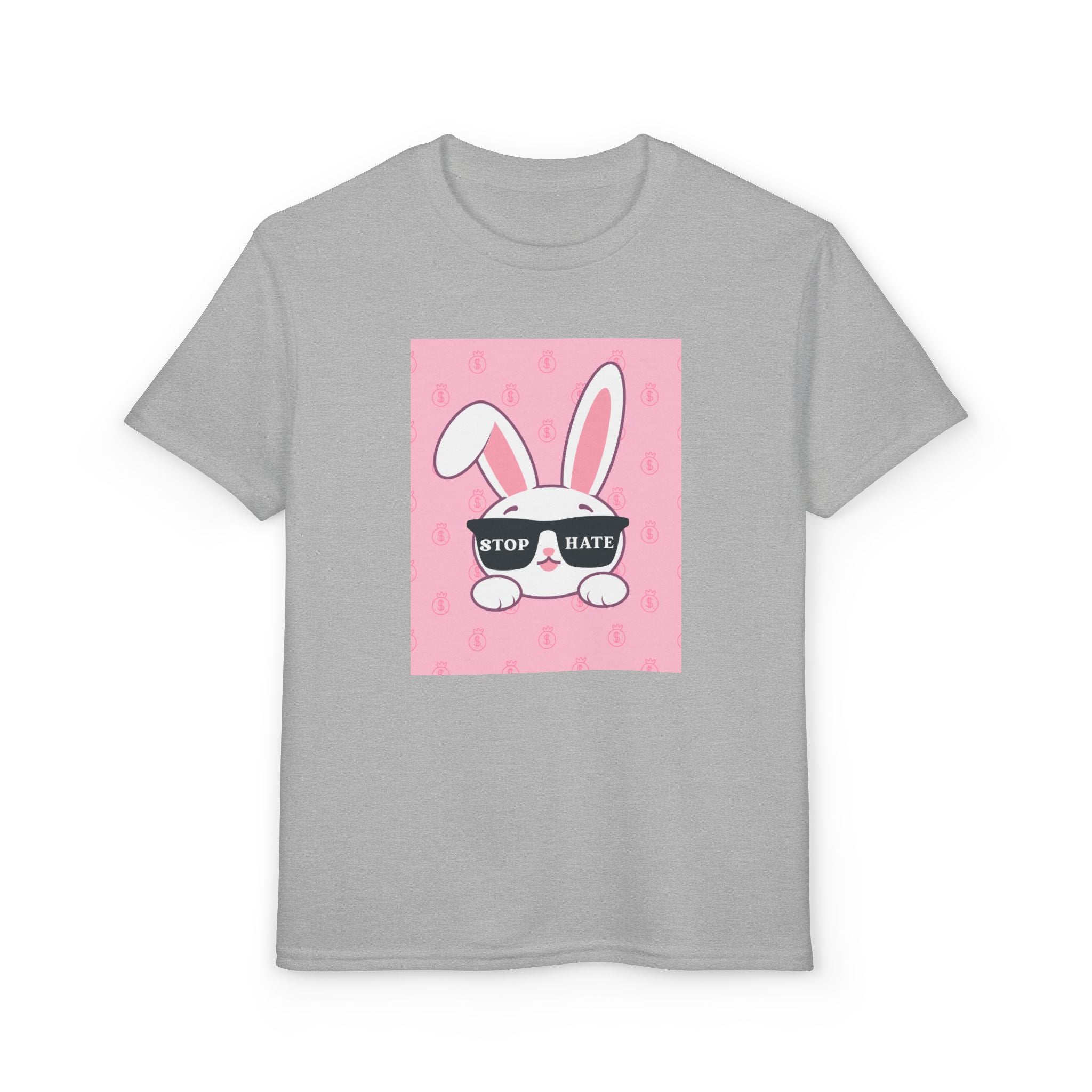 Youth T-Shirt — Pink Bunny Wearing "Stop Hate" Sunglasses Kids Tee