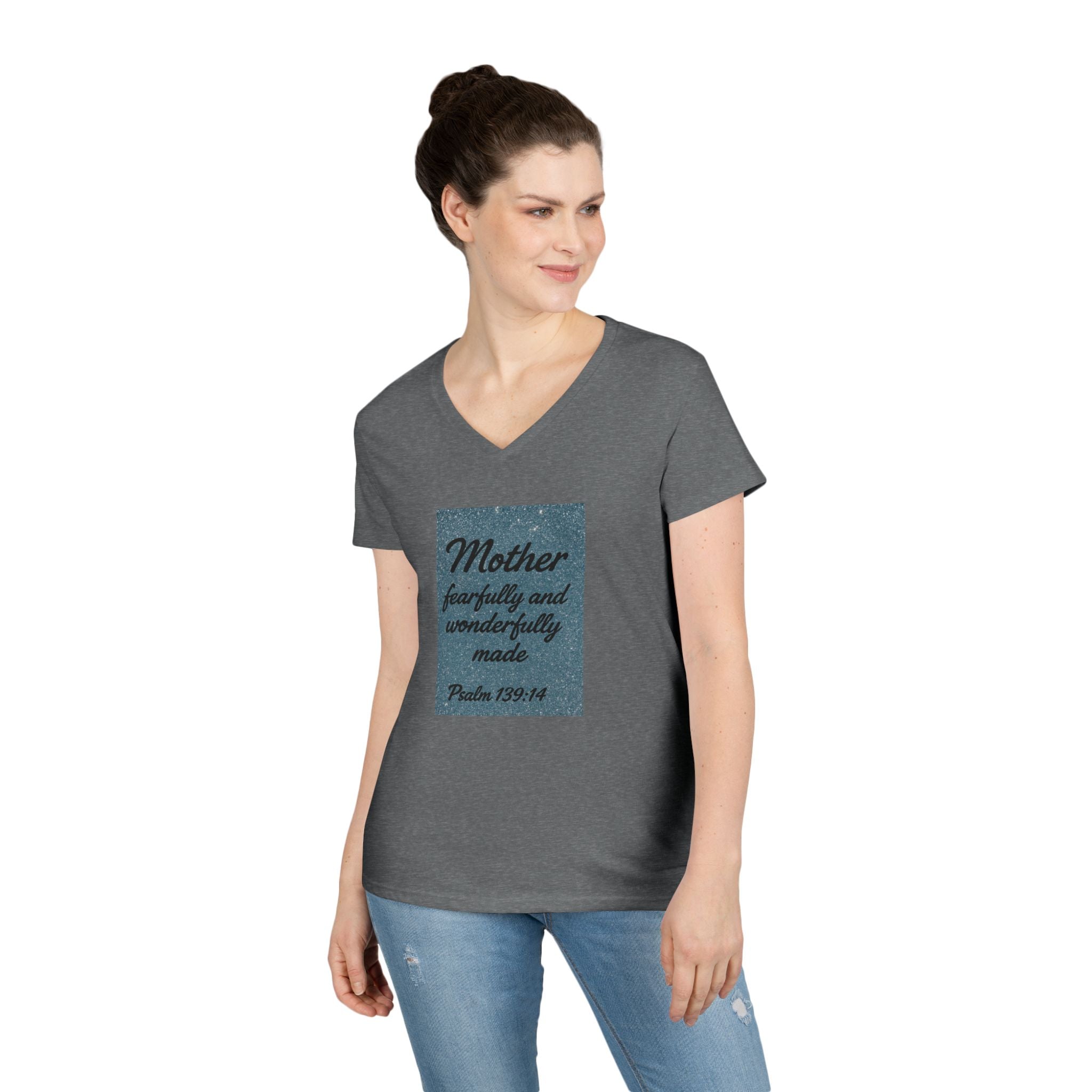 Mother 'Fearfully and Wonderfully Made' V‑Neck Tee — Psalm 139:14 Christian Mom Shirt