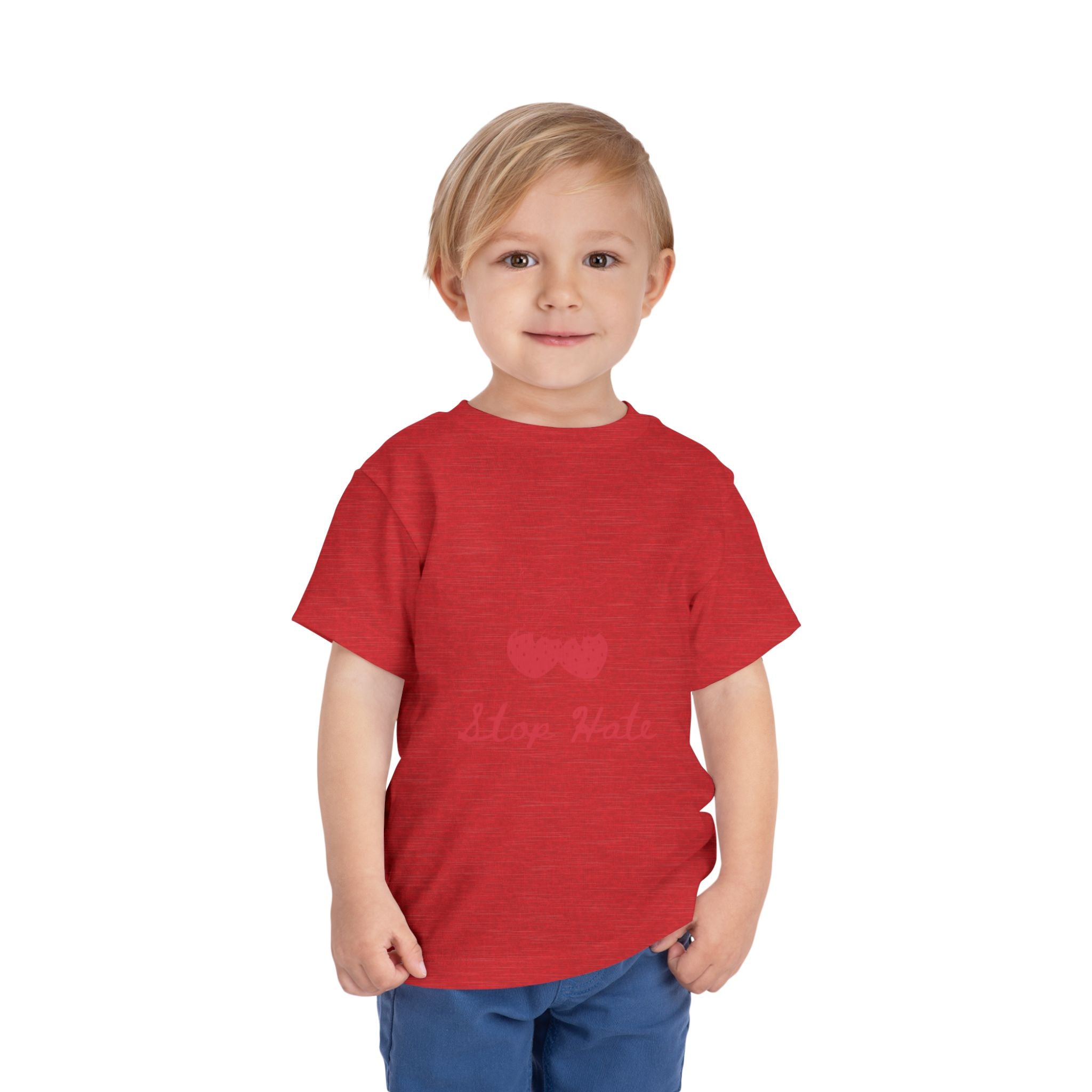 Stop Hate Toddler Tee — Cute Strawberry Heart Graphic Kids Shirt