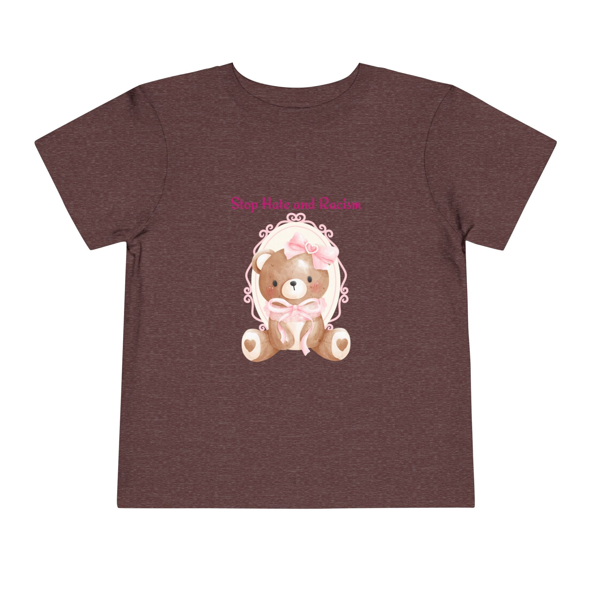 Toddler Tee – Pink Teddy "Stop Hate and Racism" Anti-Racism Kids Shirt