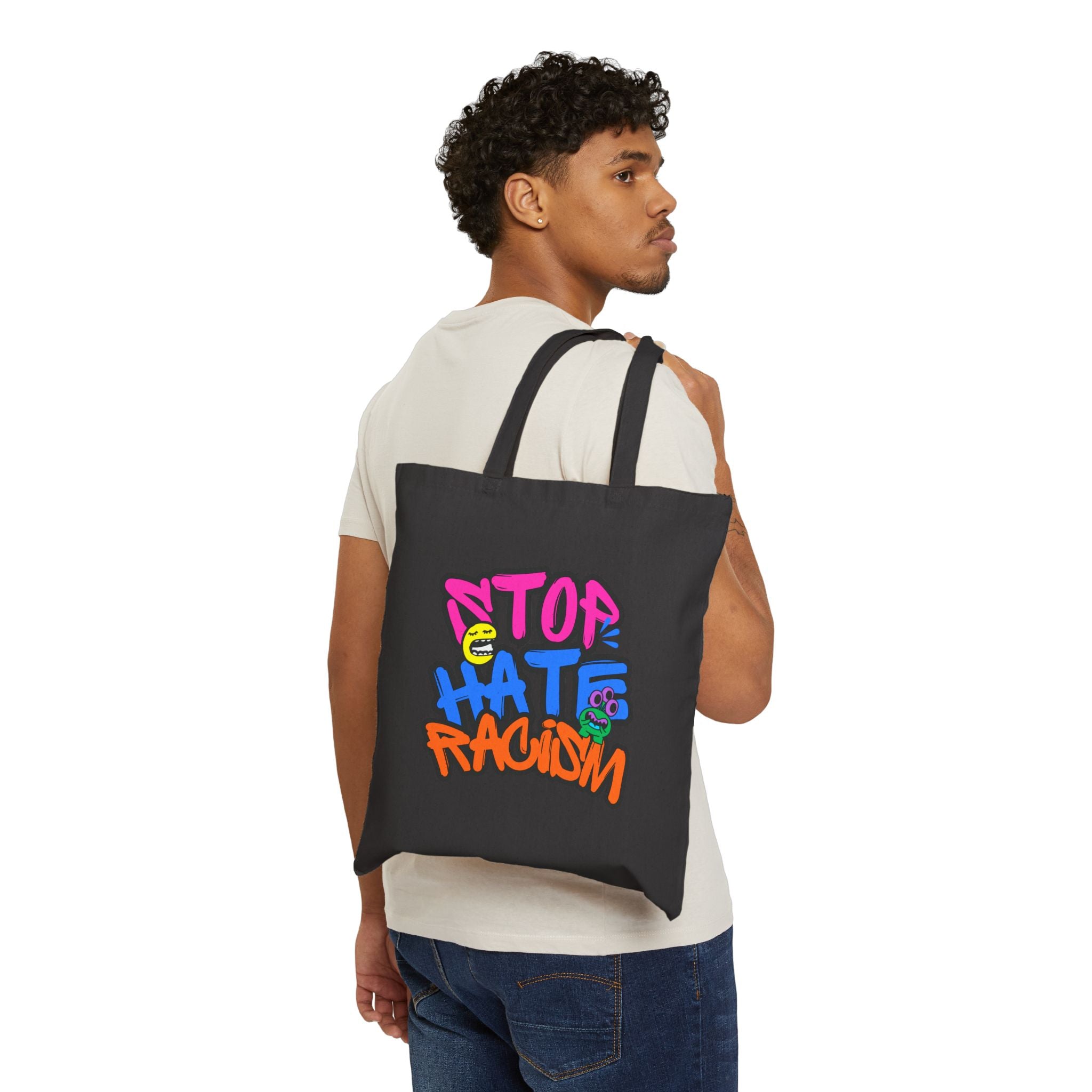 Tote Bag — Colorful "Stop Hate & Racism" Graffiti Canvas Tote