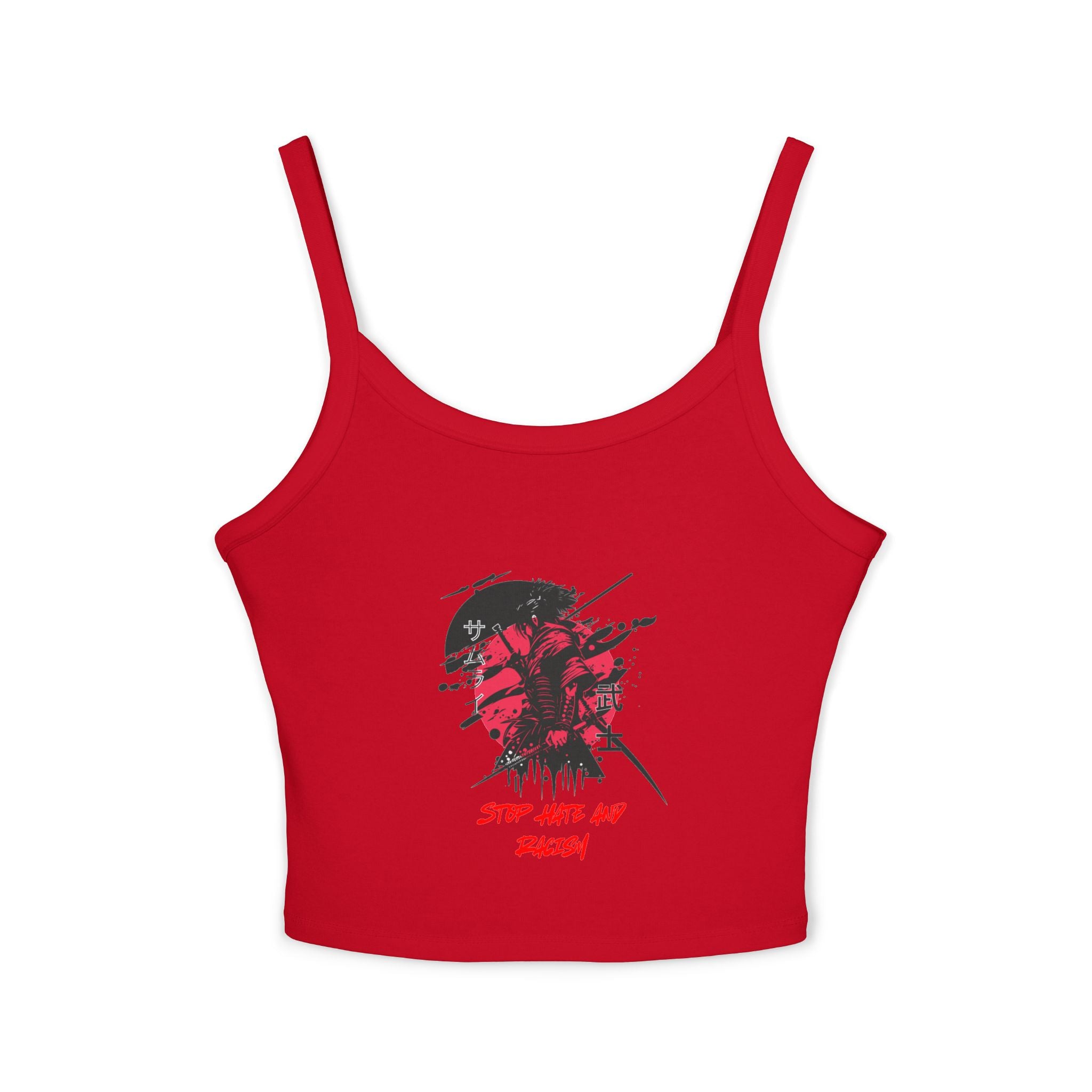 Spaghetti Tank Top – Grunge Red Rose Graphic "Stop Wishing Start"