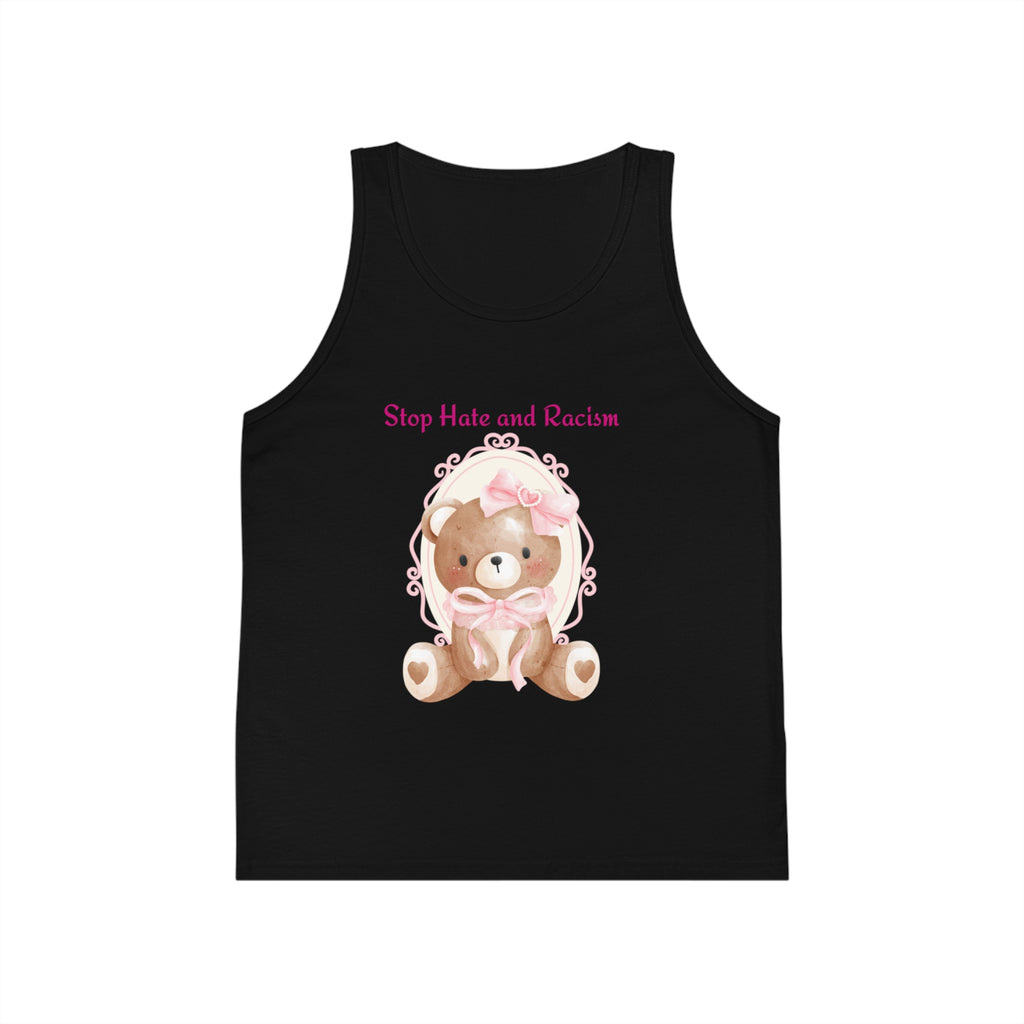 Kids Tank Top — "Stop Hate and Racism" Teddy Bear Graphic