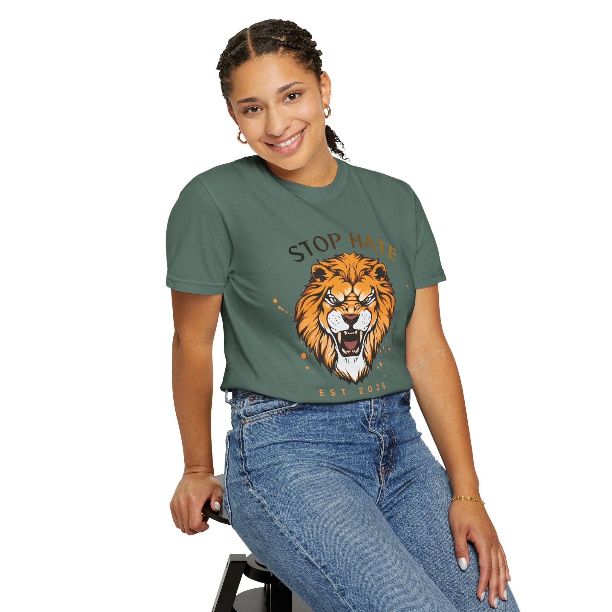 Stop Hate Lion T-Shirt — "Stop Racism and Violence" Statement Tee