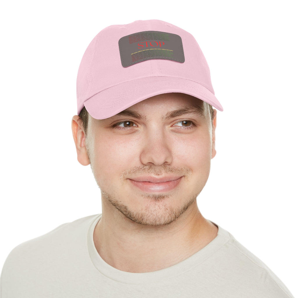 Leather Patch Dad Hat — 'STOP' Embossed Casual Baseball Cap