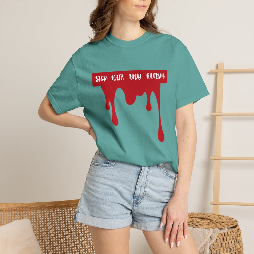 T-Shirt “Stop Hate, End Racism” Dripping Blood Graphic Tee