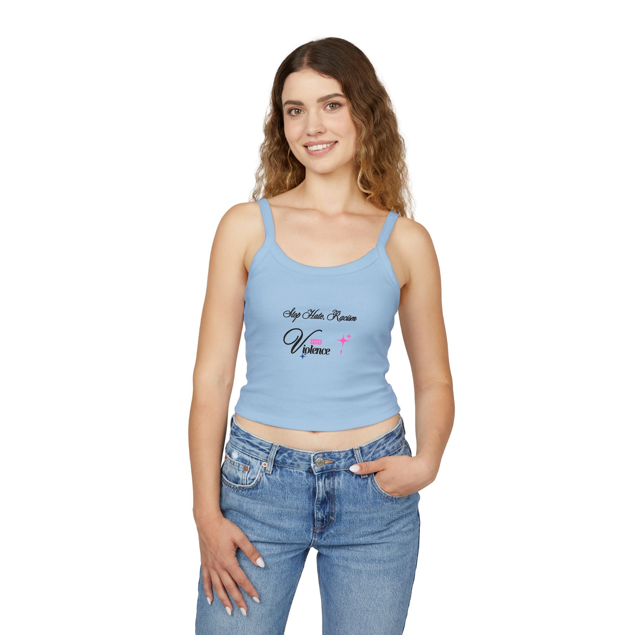 Women's Spaghetti Tank Top — "My Mom Knows Vibe" Pink Accent Crop